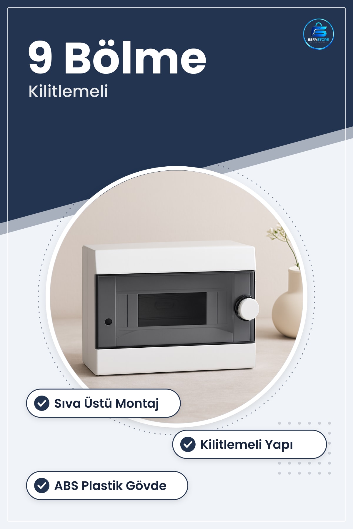 Sigorta Kutusu Sıva Üstü Kilitlemeli 9 Bölmeli Elektrik Pano Tesisat Muhafaza Dağıtım Ev
