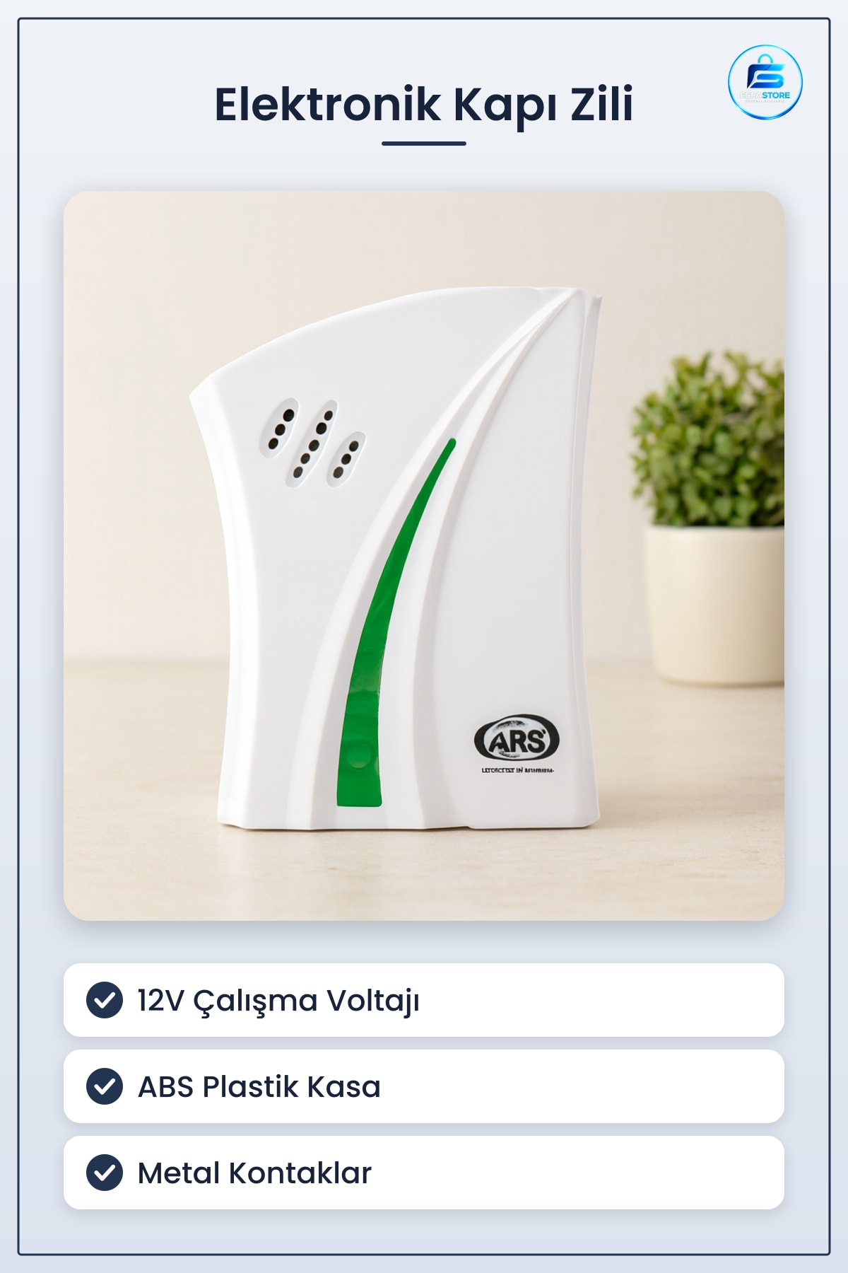 Elektronik Kapı Zili 12V Kompakt ABS Gövdeli Metal Kontaklı Ev Apartman Ofis İş Yeri Uyumlu