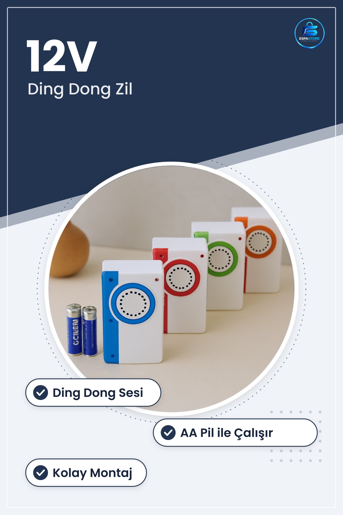 Elektronik Kapı Zili Ding Dong 12V AA Pil Uyumlu Ev Ofis Dükçan Çağrı Sistemi Kolay Montaj