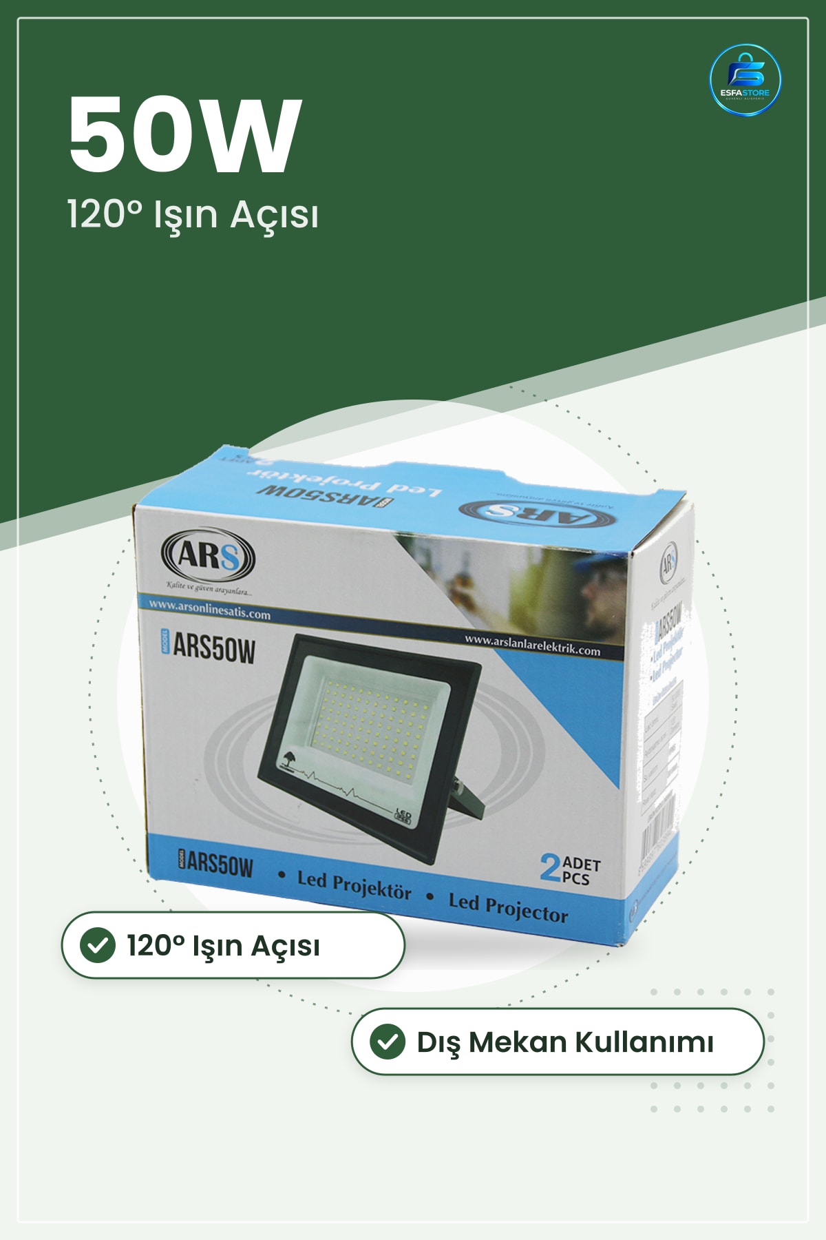 LED Projektör 50W ° Dış Mekan Bahçe Garaj Depo Atölye Tabela Güvenlik Aydınlatma