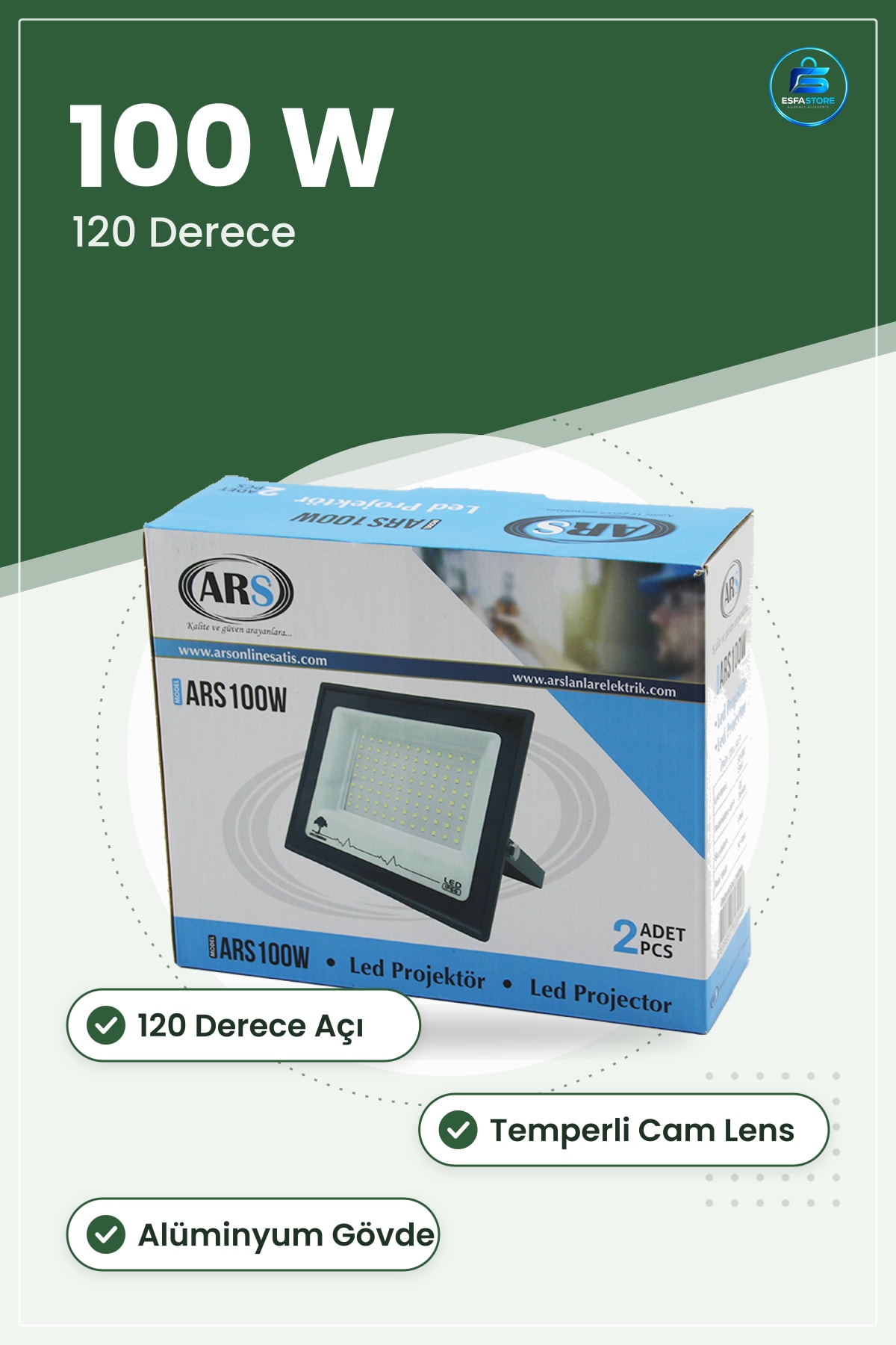 LED Projektör 100 W Derece Alüminyum Gövde Temperli Cam Lens Bahçe Cephe Depo Güvenlik Aydınlatma