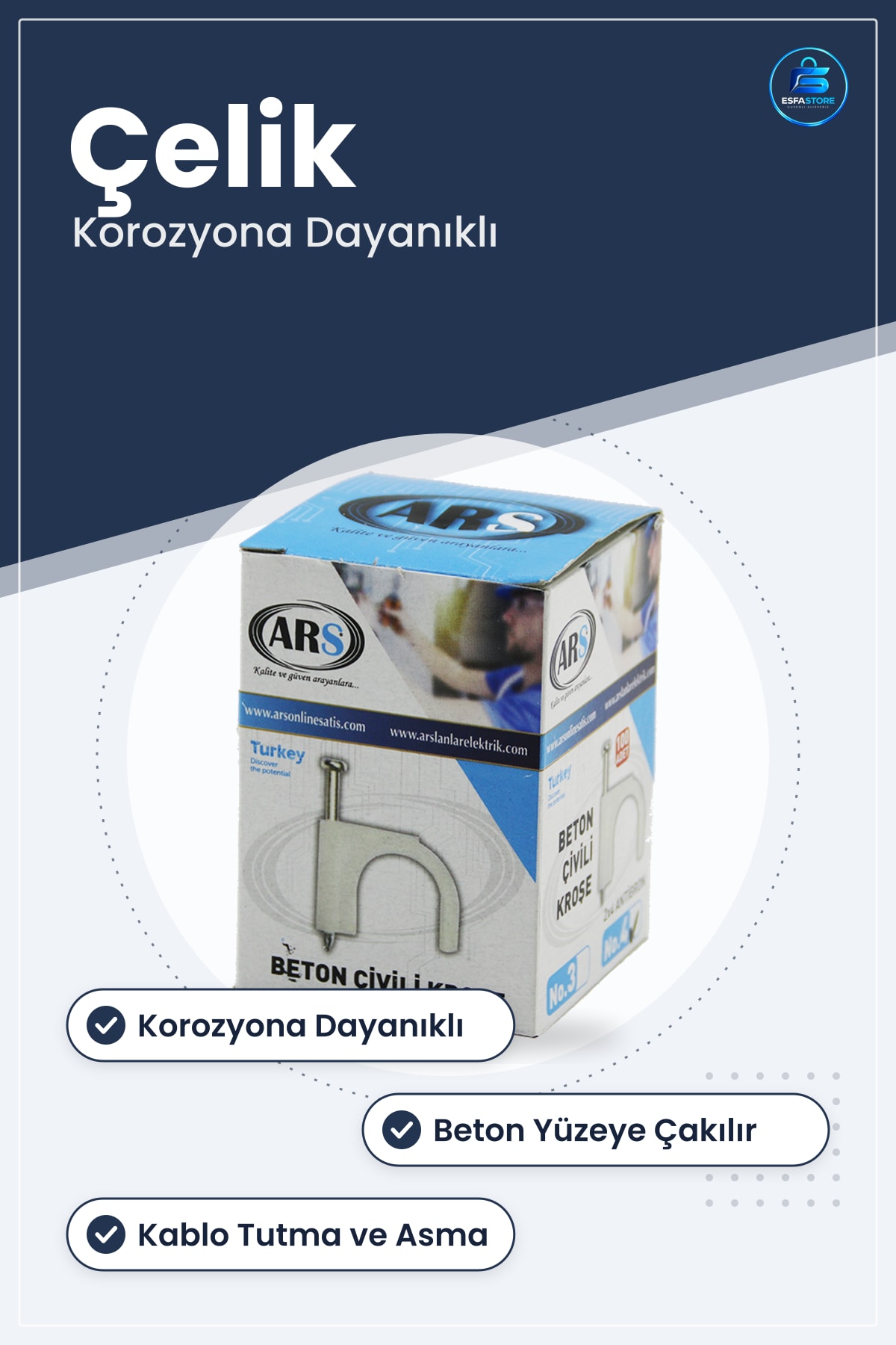 Beton Çivili Kroşe Çelik Korozyona Dayanıklı Kaplama Kablo Tutucu Dekoratif Asma Sabitleme