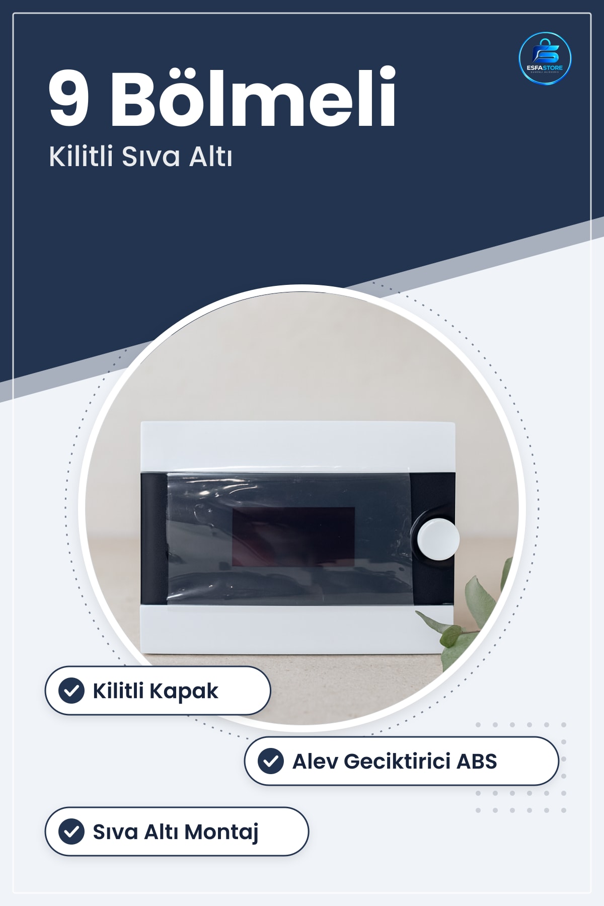 Buat Kutusu Kilitli Sıva Altı Sigorta Panosu 9 Bölmeli Alev Geciktirici ABS Elektrik Tesisat
