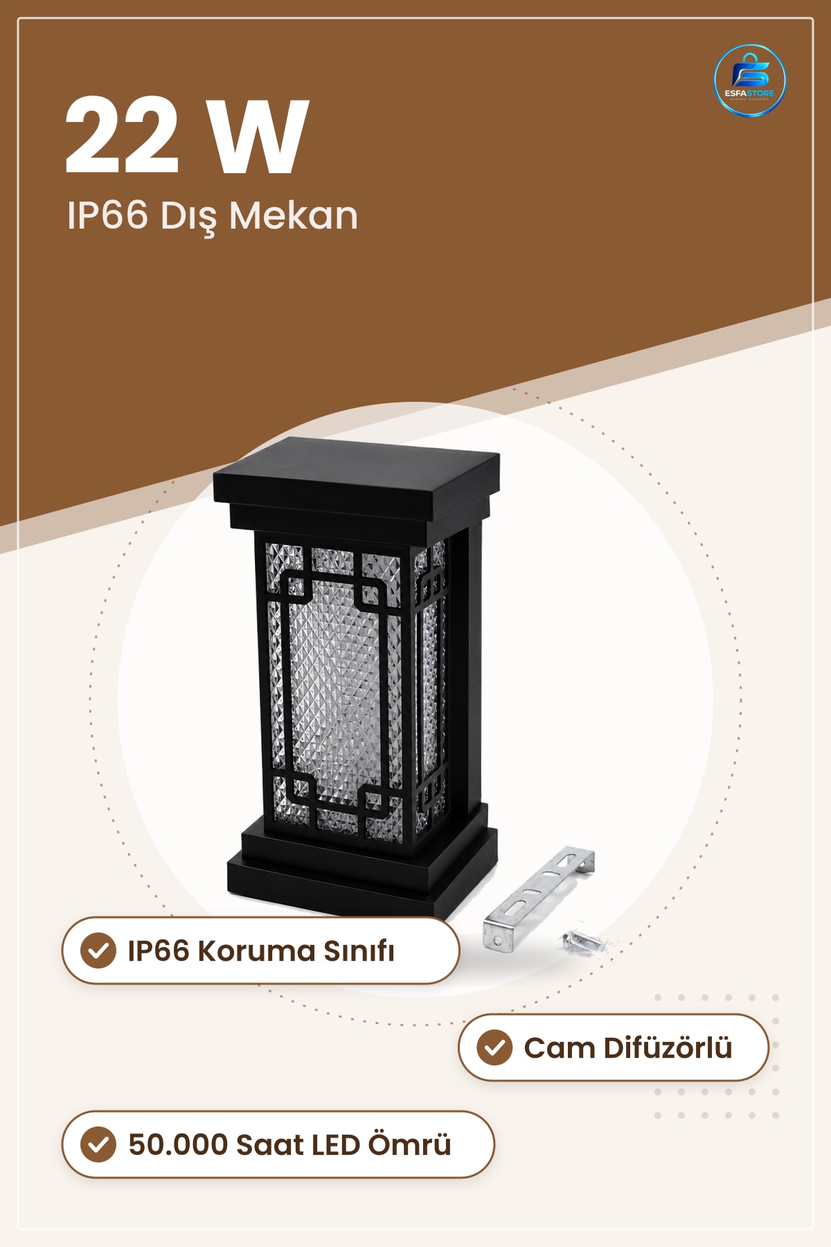 Aplik Duvar Lambaı LED 22W IP66. Saat Dış Mekan Cam Difüzörlü Bahçe Aydınlatma Kullanışlı