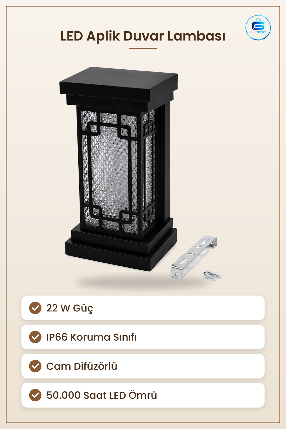 Aplik Duvar Lambaı LED 22W IP66. Saat Dış Mekan Cam Difüzörlü Bahçe Aydınlatma Kullanışlı