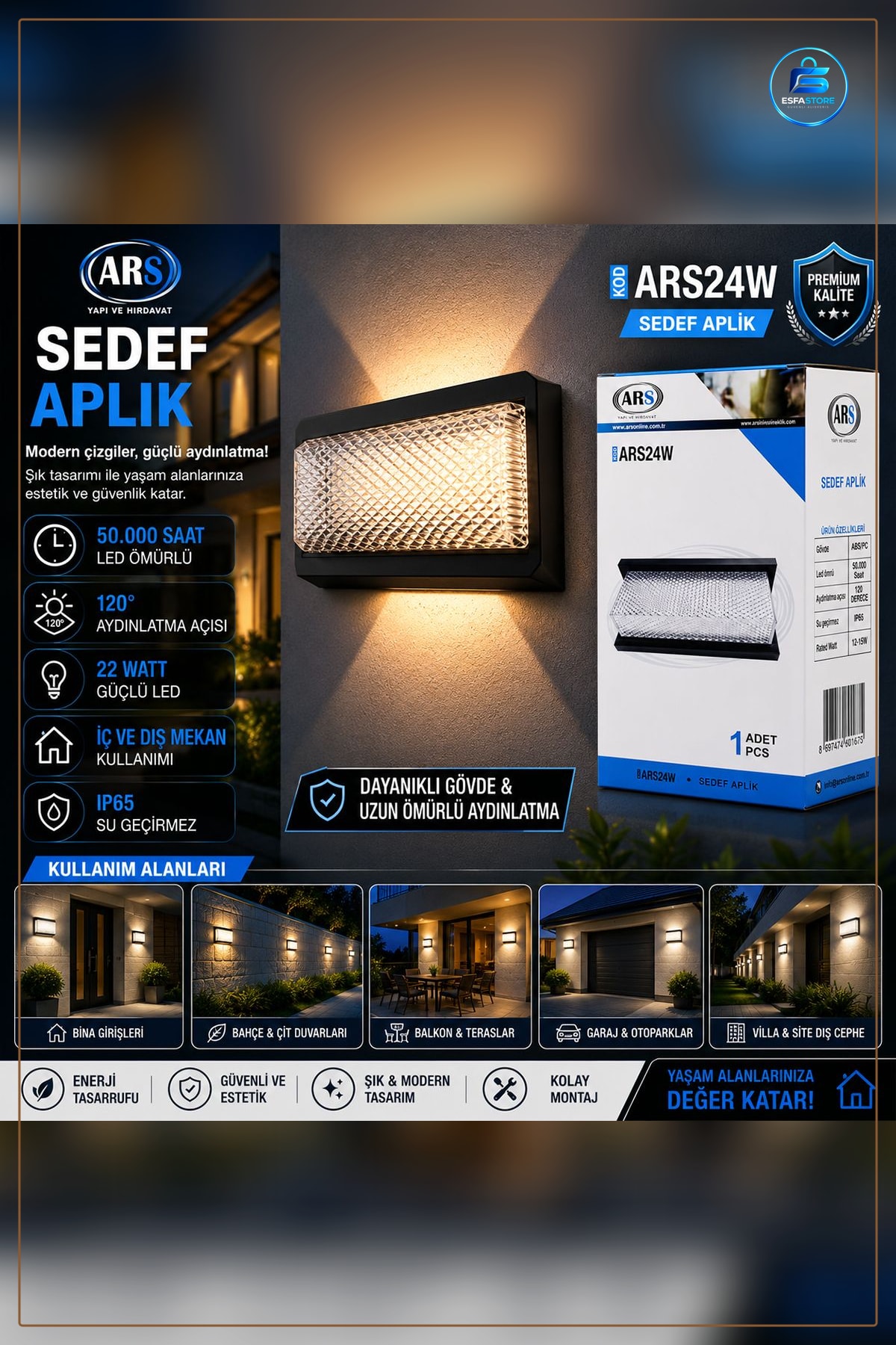 LED Aplik Duvar Lambası 22W IP66 Su Geçirmez Dış Mekan Bahçe Balkon Giriş Algüminyum Gövde. Saat