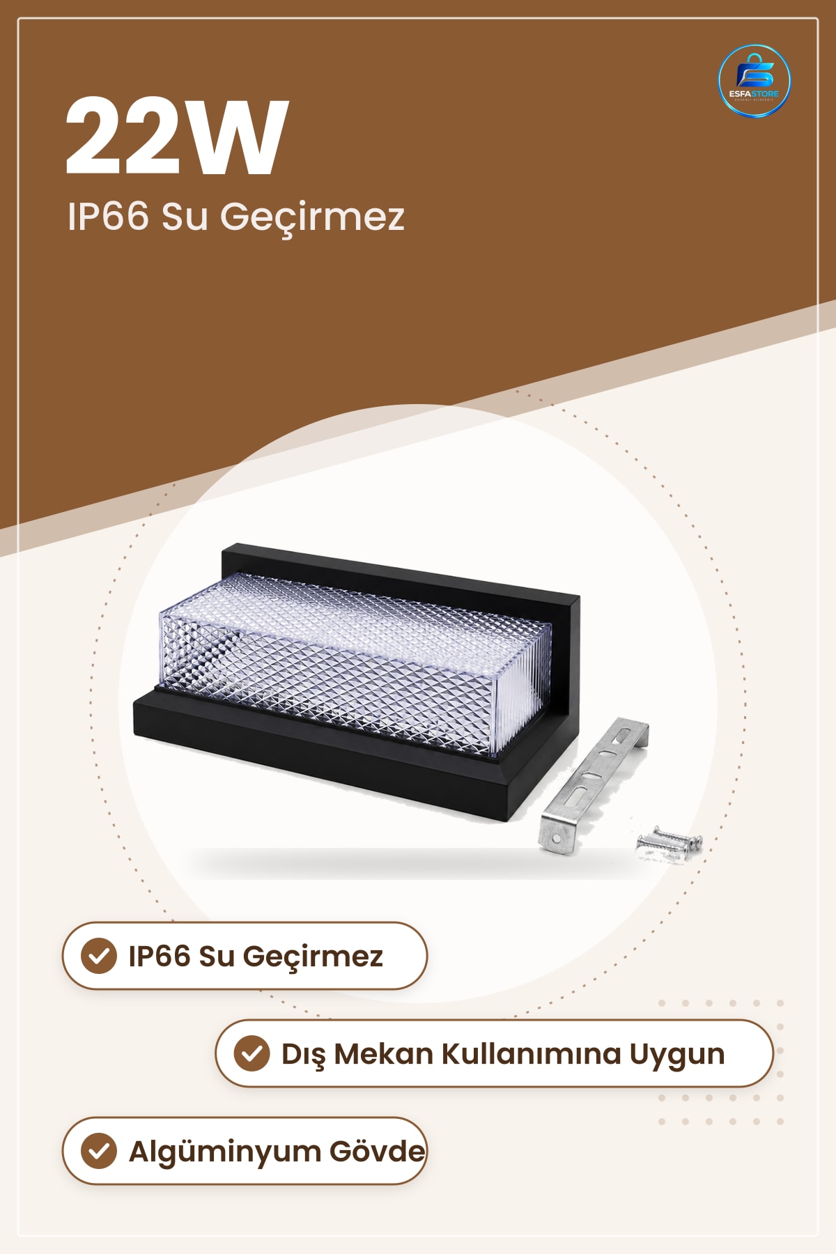 LED Aplik Duvar Lambası 22W IP66 Su Geçirmez Dış Mekan Bahçe Balkon Giriş Algüminyum Gövde. Saat