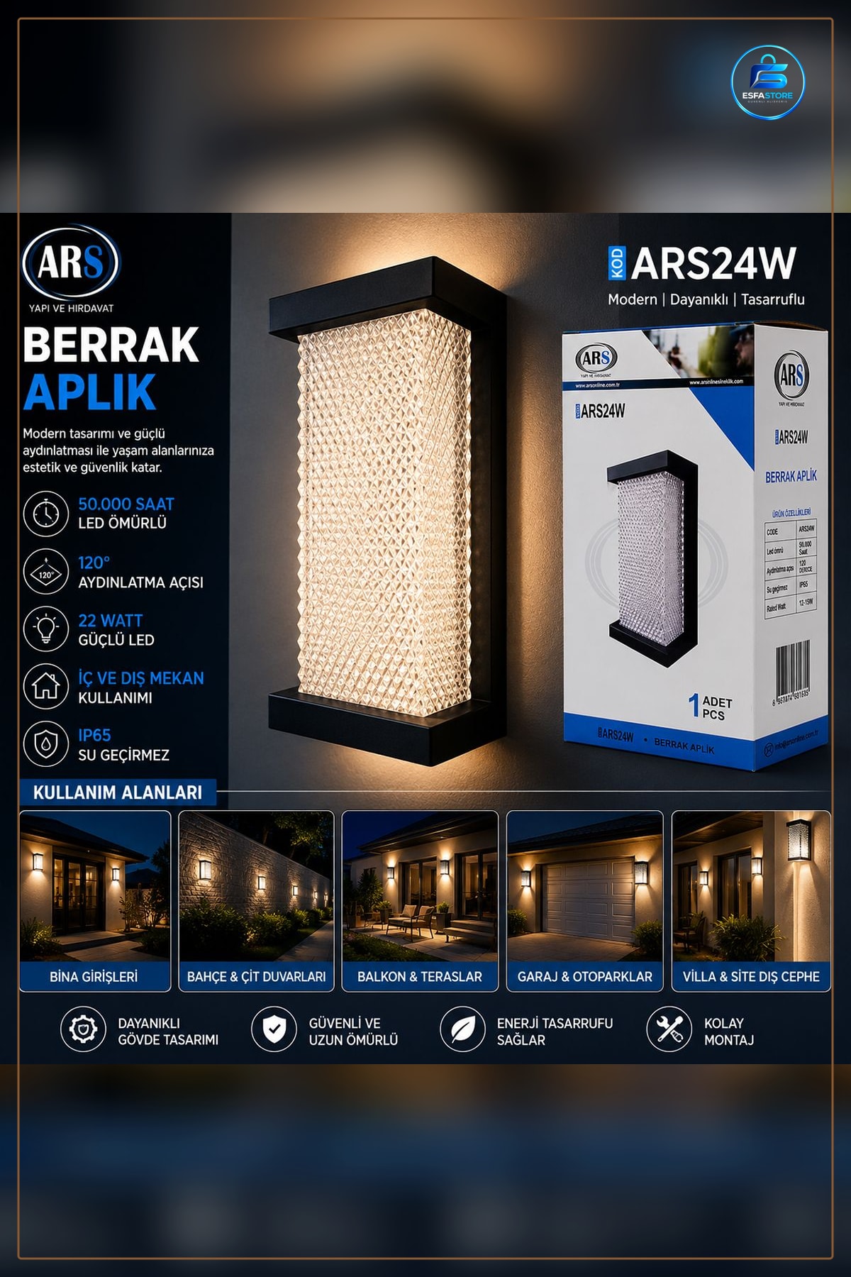 Aplik 22W IP66 LED Duvar Lambaı. Saat Dış Mekan Alüminyum Gövdeli Su Geçirmez Bahçe