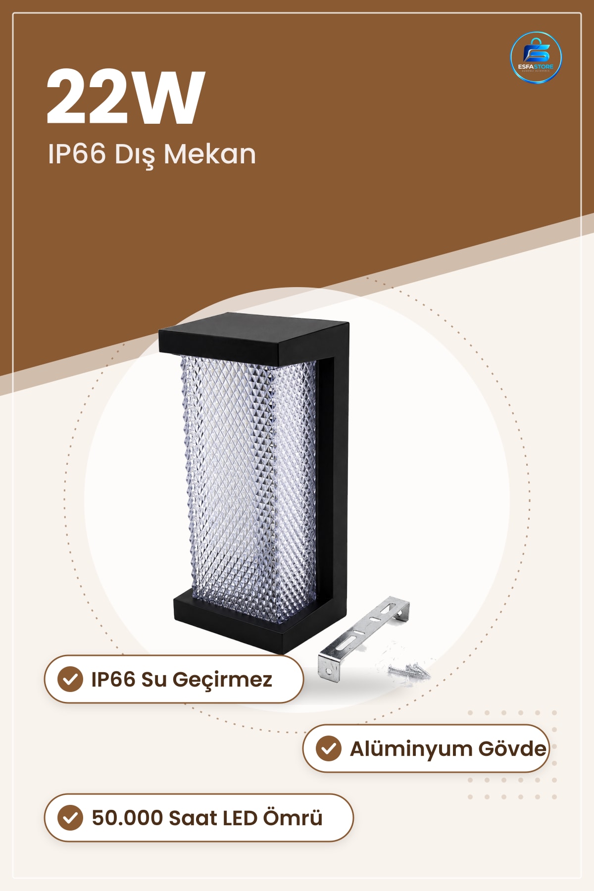 Aplik 22W IP66 LED Duvar Lambaı. Saat Dış Mekan Alüminyum Gövdeli Su Geçirmez Bahçe