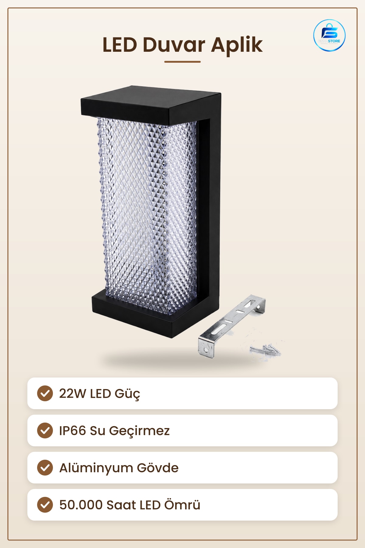 Aplik 22W IP66 LED Duvar Lambaı. Saat Dış Mekan Alüminyum Gövdeli Su Geçirmez Bahçe
