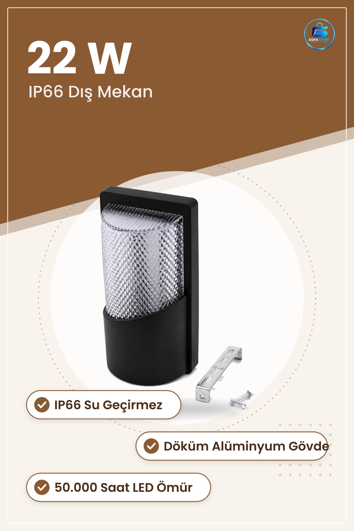 LED Duvar Aplik 22W IP66 Su Geçirmez Dış Mekan Bahçe Cephe Aydınlatma. Saat Ömür