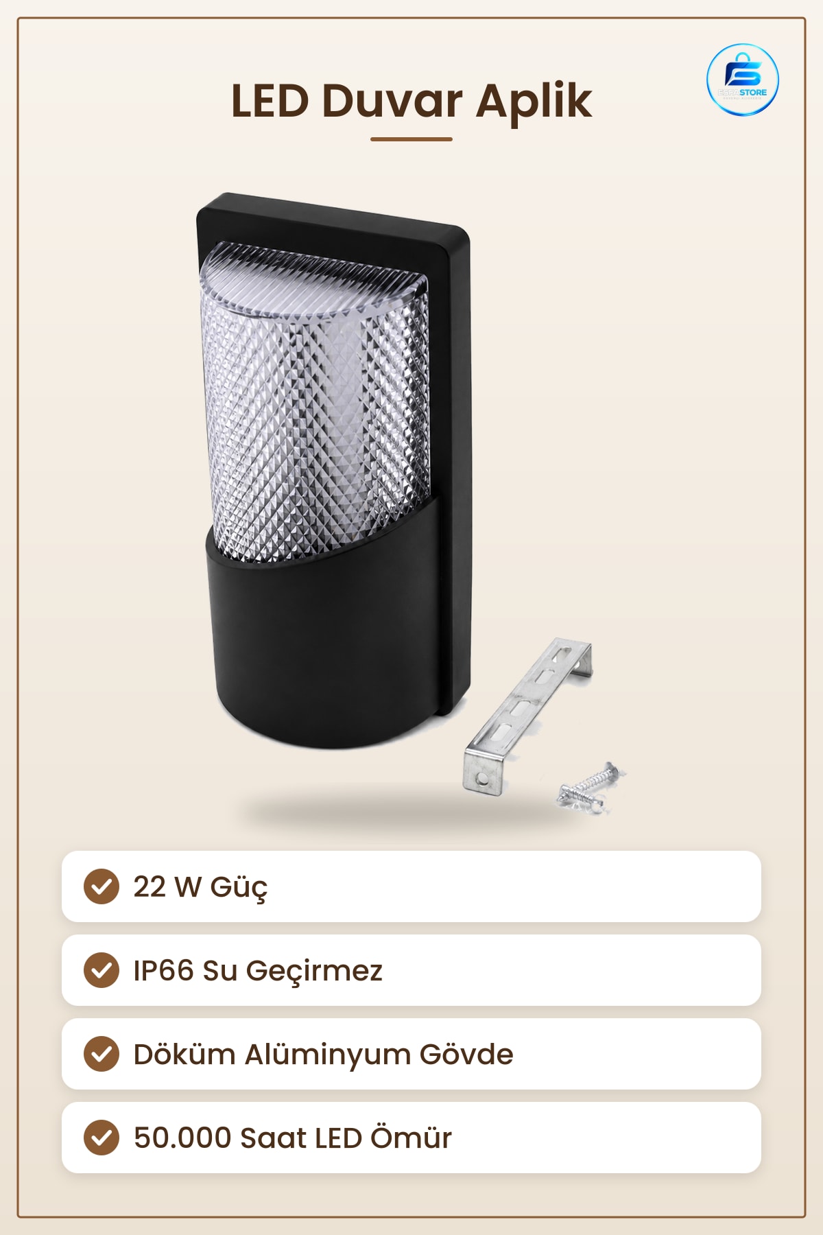 LED Duvar Aplik 22W IP66 Su Geçirmez Dış Mekan Bahçe Cephe Aydınlatma. Saat Ömür