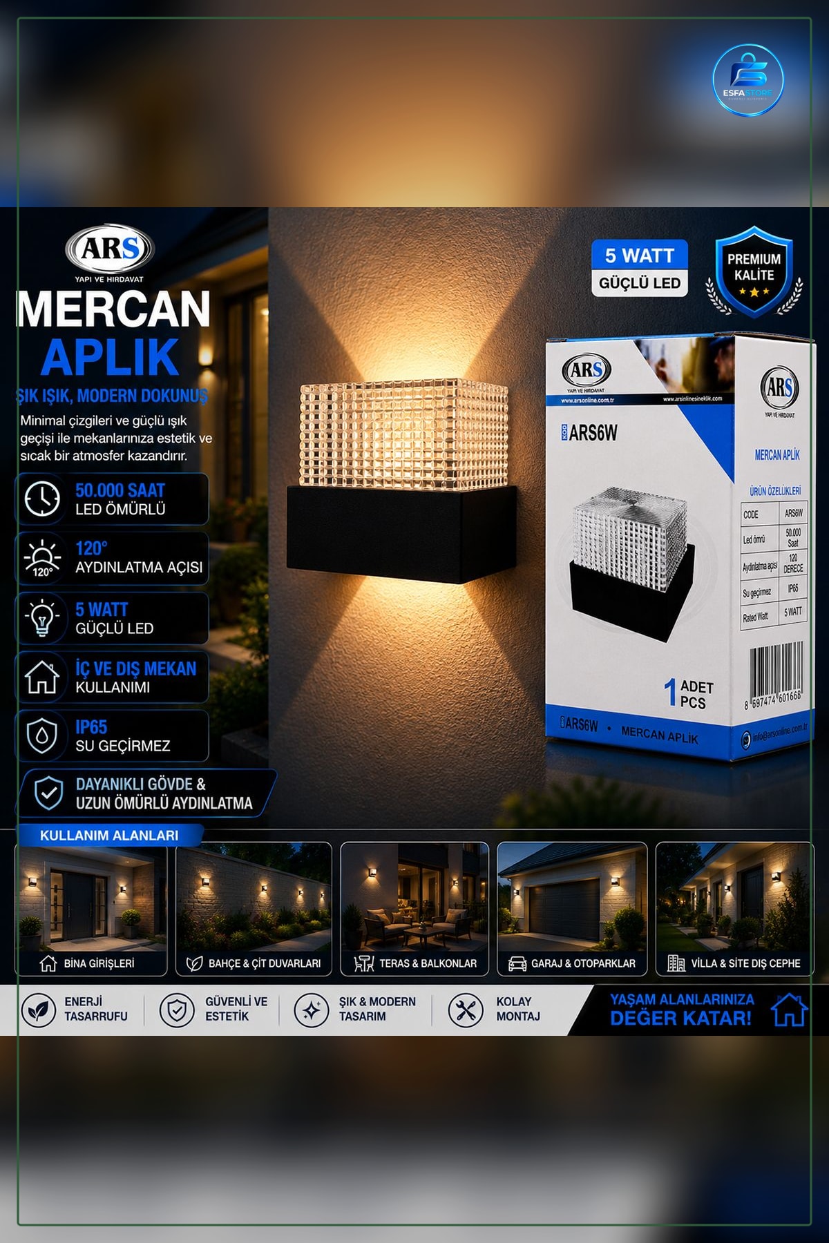Dış Mekan LED Aplik Duvar Lambası 5 W IP66 Saat Algın Bahçe Cephe Giriş Balkon Teras Aydınlatma