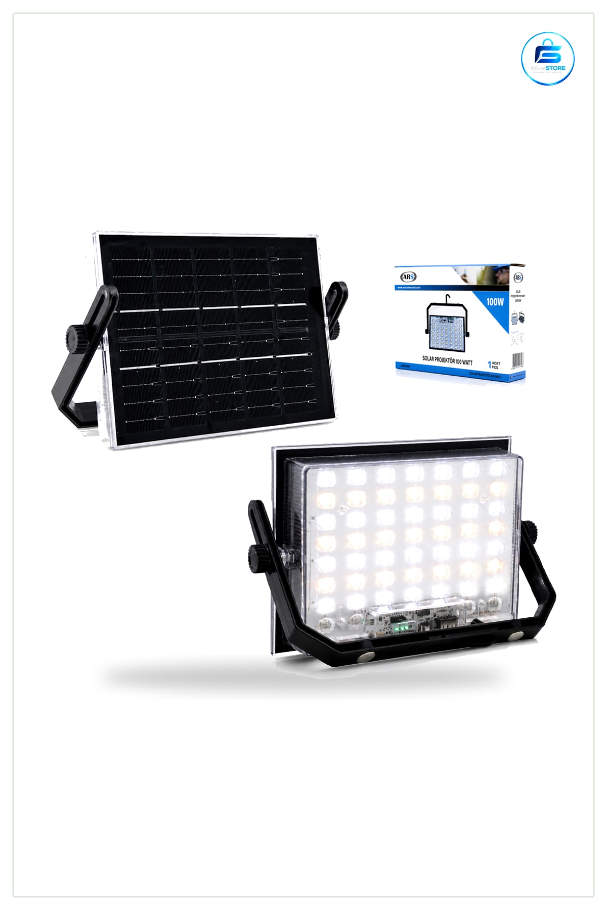 Solar Projektör 100W Güneş Enerjili LED Işık Kamp Bahçe Dış Mekan Aydınlatma Taşınabilir