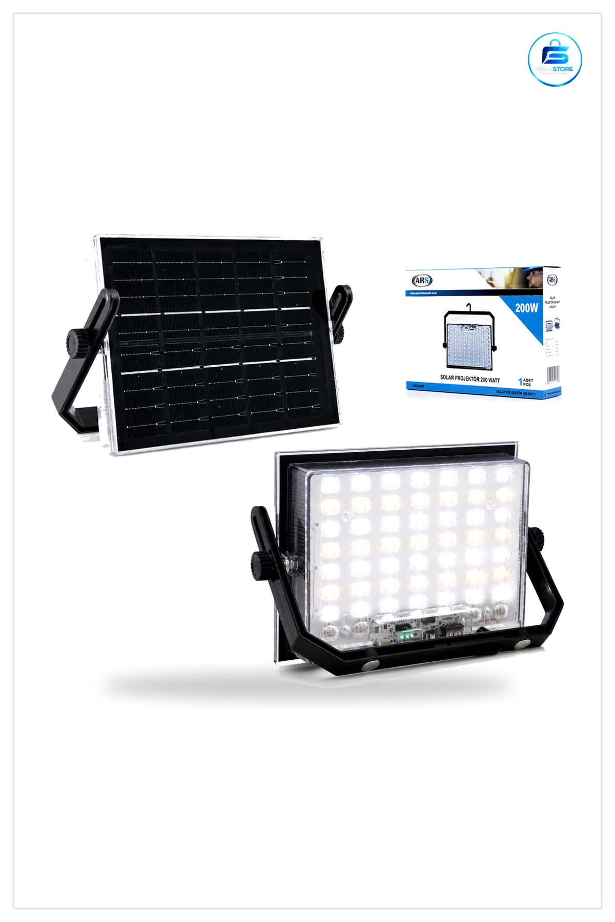 Güneş Enerjili LED Projektör 200W Kamp Dış Mekan Bahçe Teras Otopark Aydınlatma Lambası