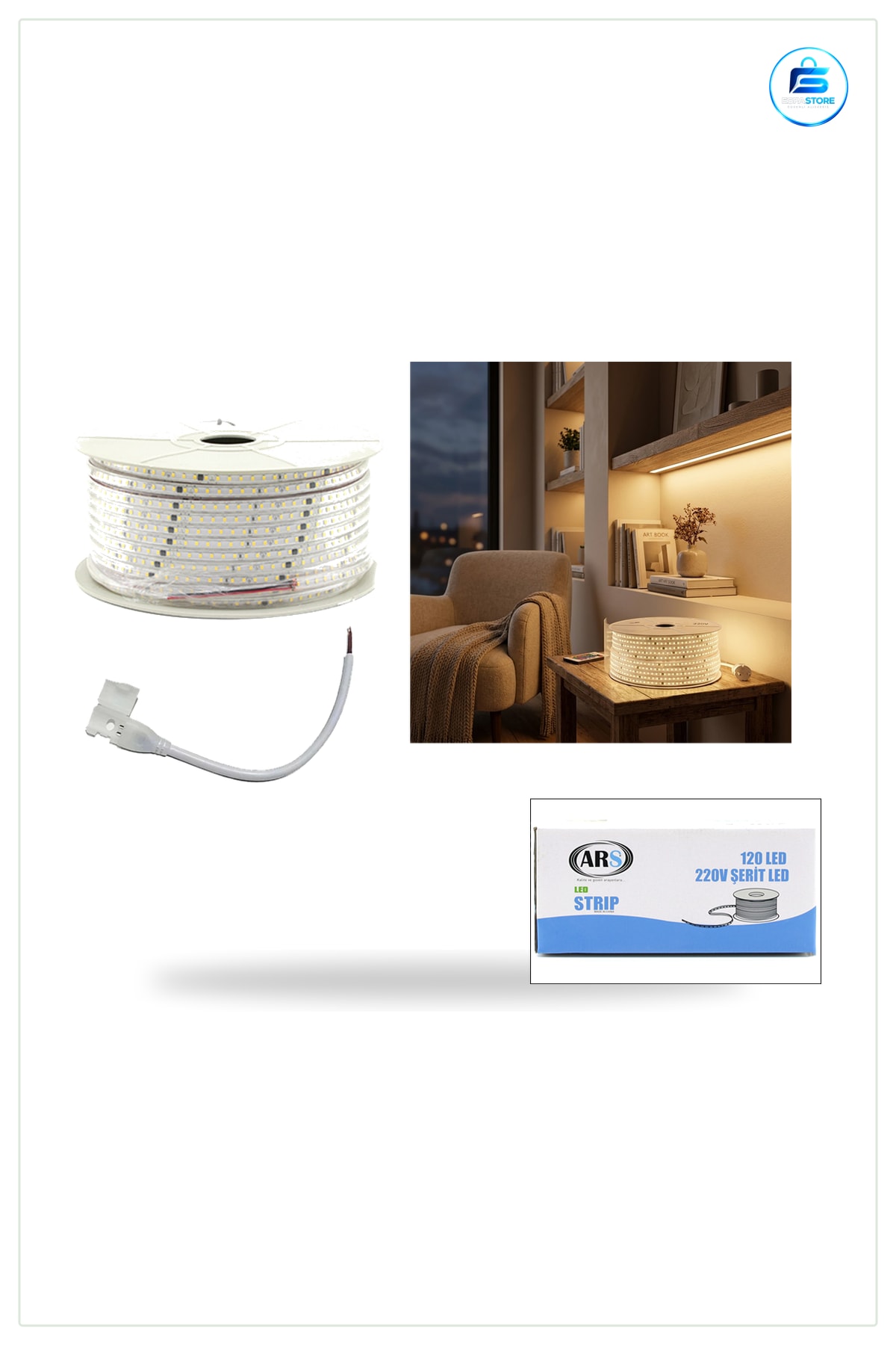 Dış Mekan Şerit Işık 220V 120 LED 100 m Günışık 3000K Bahçe Teras Aydınlatması Kaplamalı