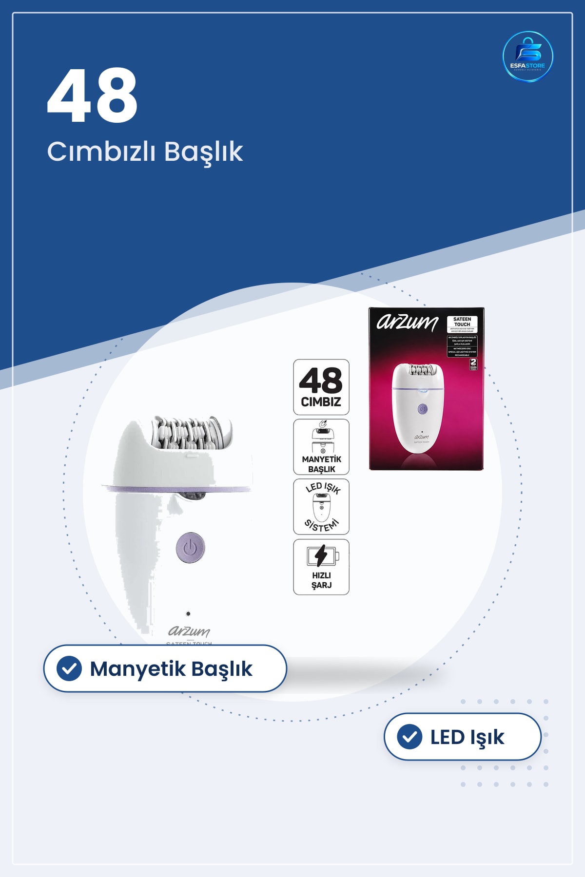 Epilatör Cımbızlı Epilasyon Cihazı Manyetik Başlık LED Işık Hızlı Şarj Vücut ve Yüz Tüy Alma