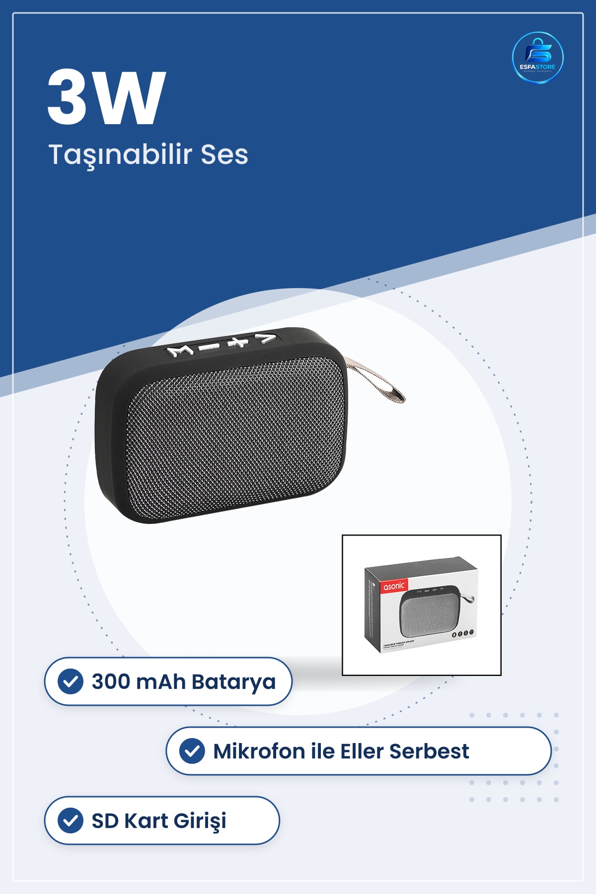 Bluetooth Hoparlör Taşınabilir Mini Kablosuz Mikrofonlu SD Kartlı USB Şarjlı 3W Seyahat Ev Ofis Ses