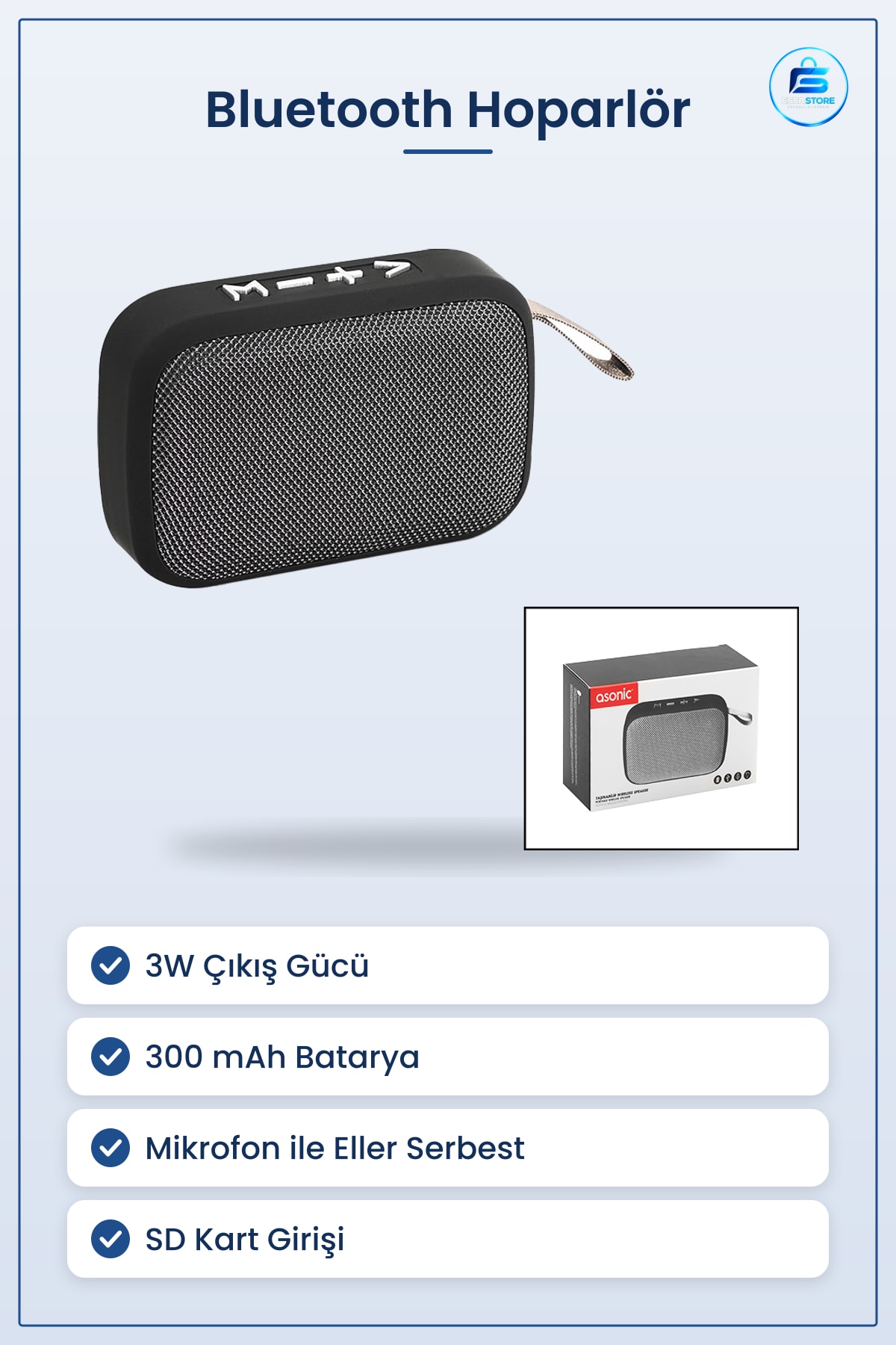 Bluetooth Hoparlör Taşınabilir Mini Kablosuz Mikrofonlu SD Kartlı USB Şarjlı 3W Seyahat Ev Ofis Ses