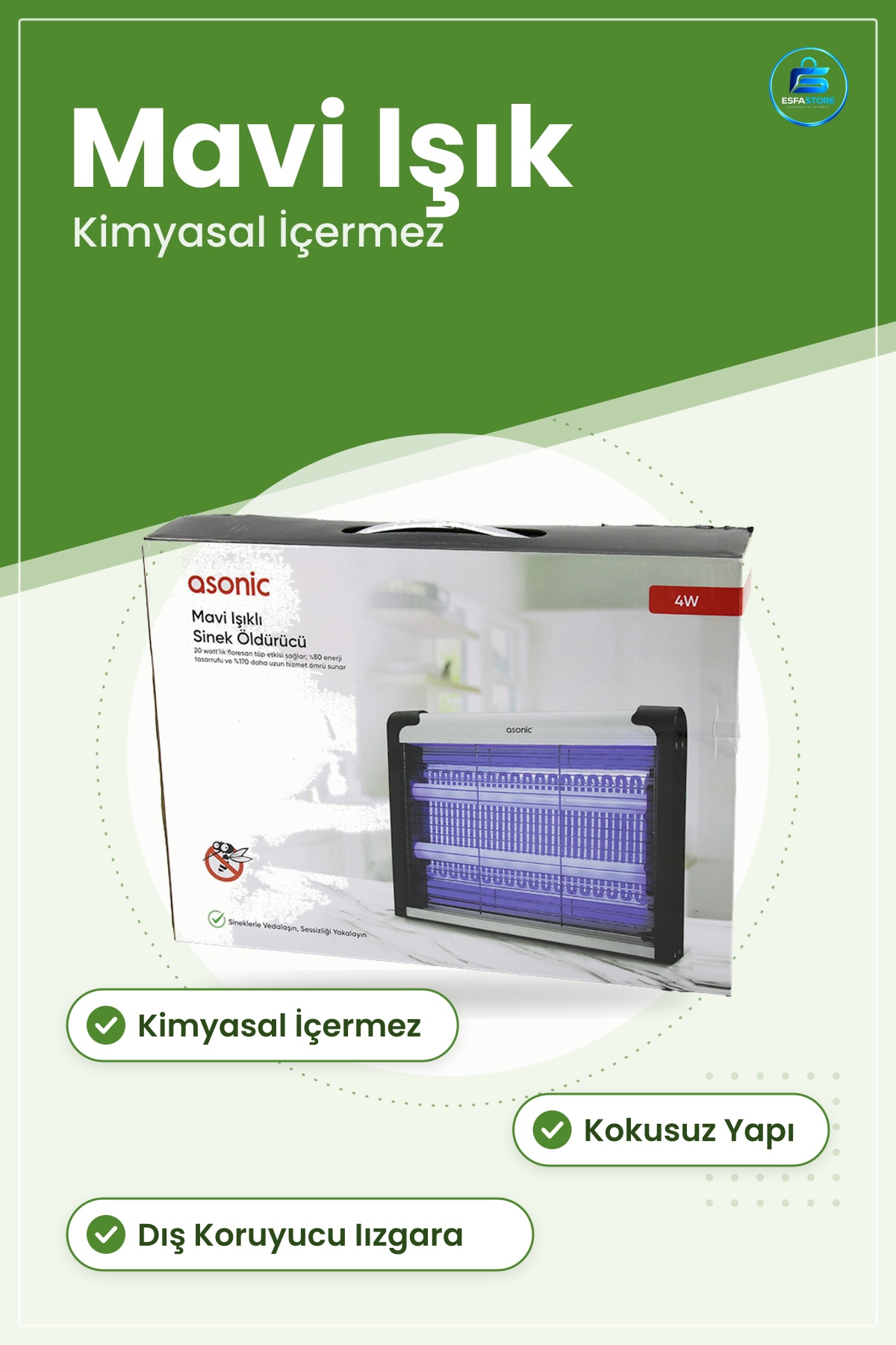 Sinek İlacı Elektrikli Öldürücü Cihaz Mavi Işıklı Kimyasal İçermeyen Ev Balkon Mutfak Ofis