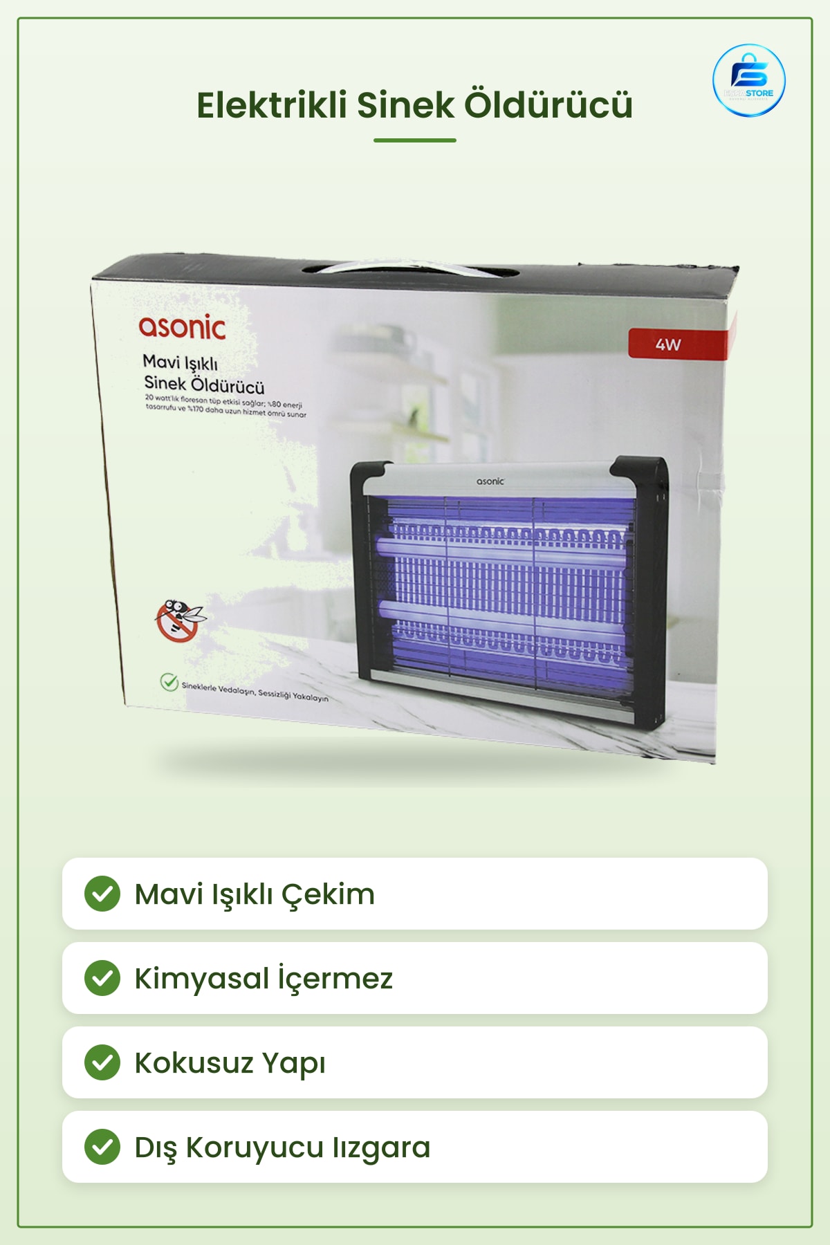 Sinek İlacı Elektrikli Öldürücü Cihaz Mavi Işıklı Kimyasal İçermeyen Ev Balkon Mutfak Ofis