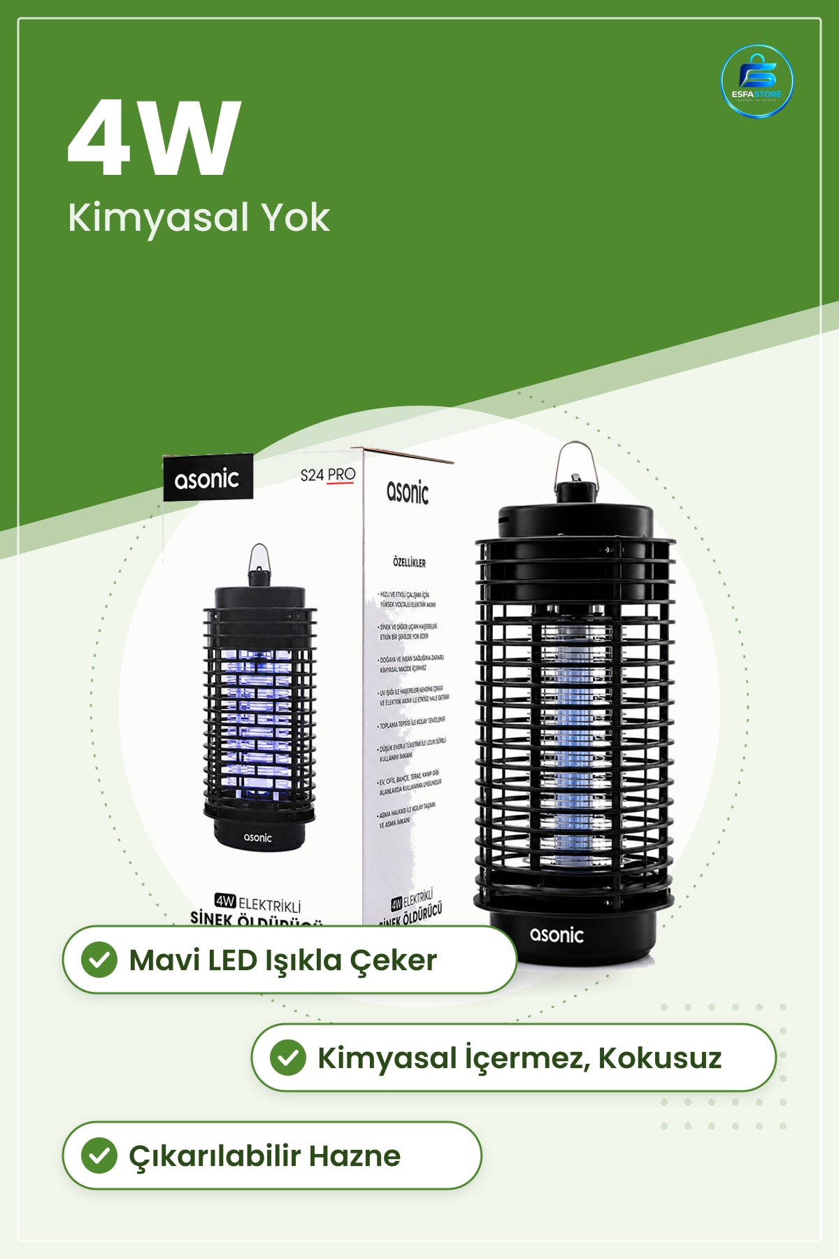 Taşınabilir LED Sinek Öldürücü 4W Siyah Haşere İlacı Elektrikli Böcek Tuzağı Ev Balkon
