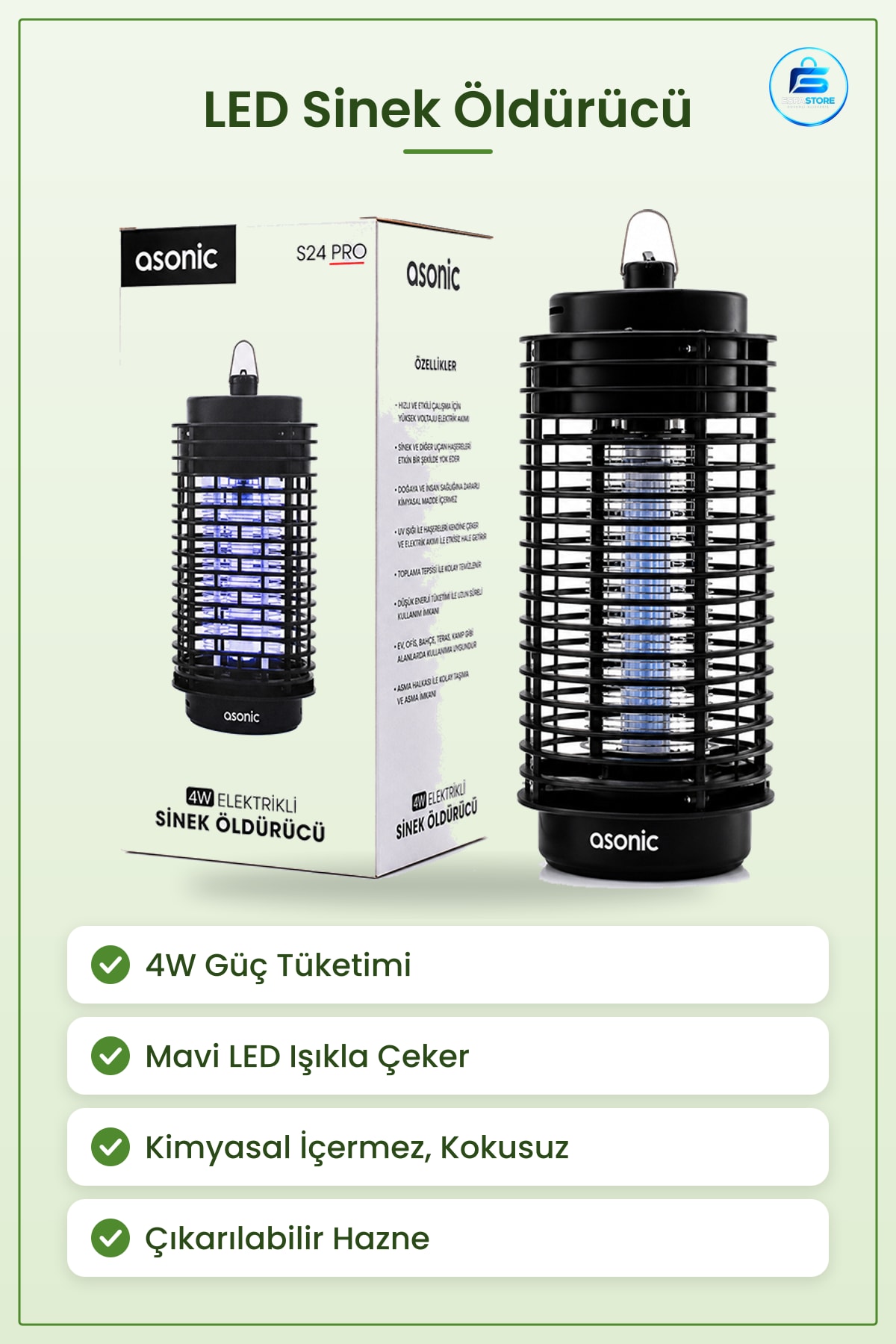 Taşınabilir LED Sinek Öldürücü 4W Siyah Haşere İlacı Elektrikli Böcek Tuzağı Ev Balkon
