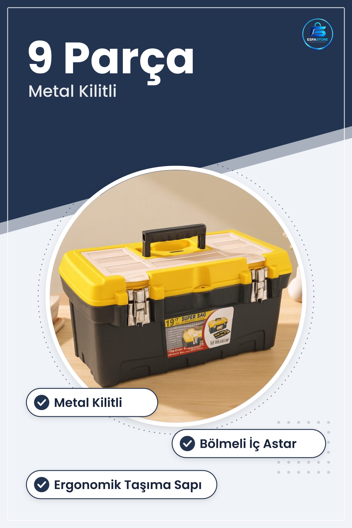 Takım Çantası 'luk Metal Kilitli 9 Parça Ev Atölye Hırdavat Avadanlık Taşıma Sapı Araç