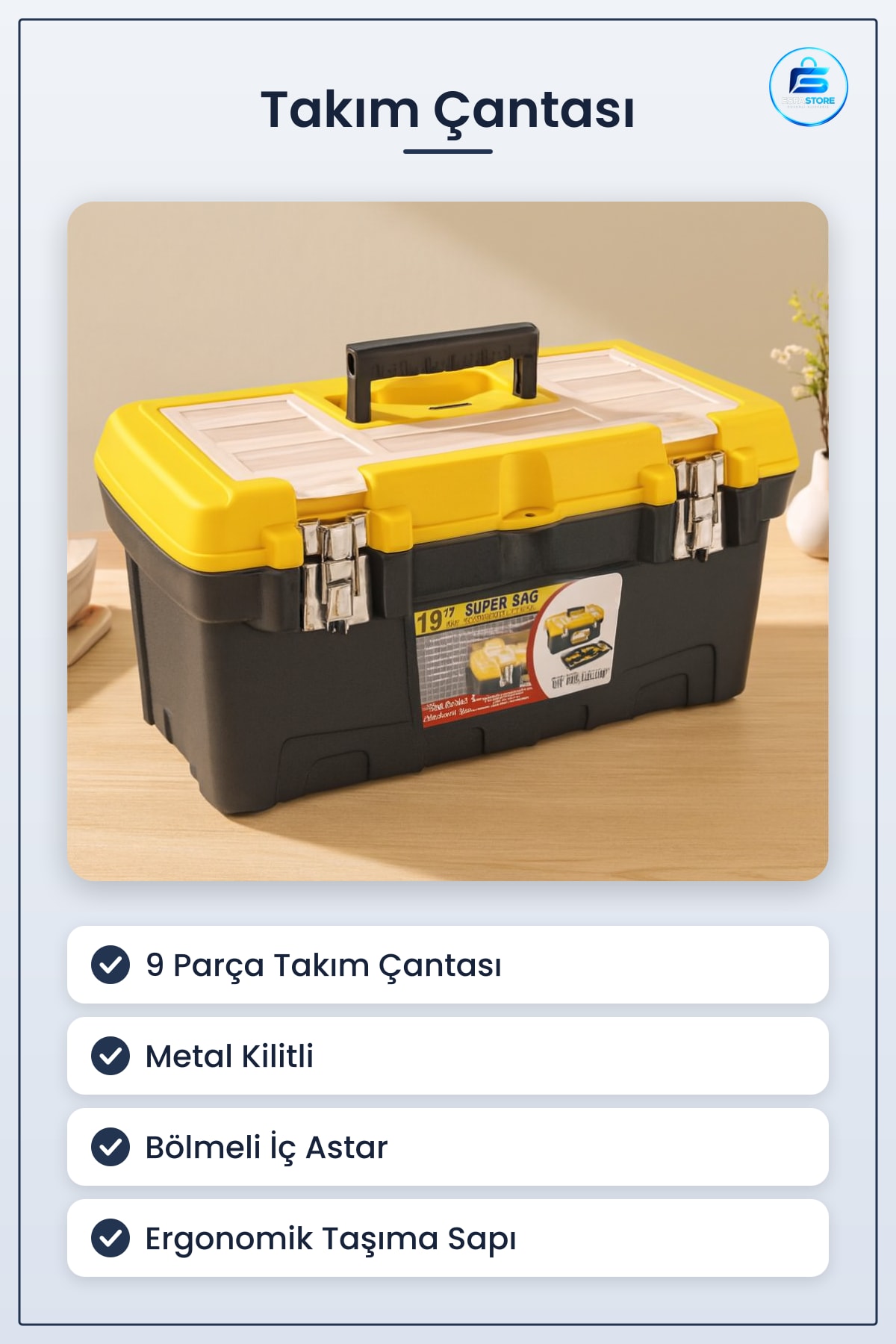 Takım Çantası 'luk Metal Kilitli 9 Parça Ev Atölye Hırdavat Avadanlık Taşıma Sapı Araç