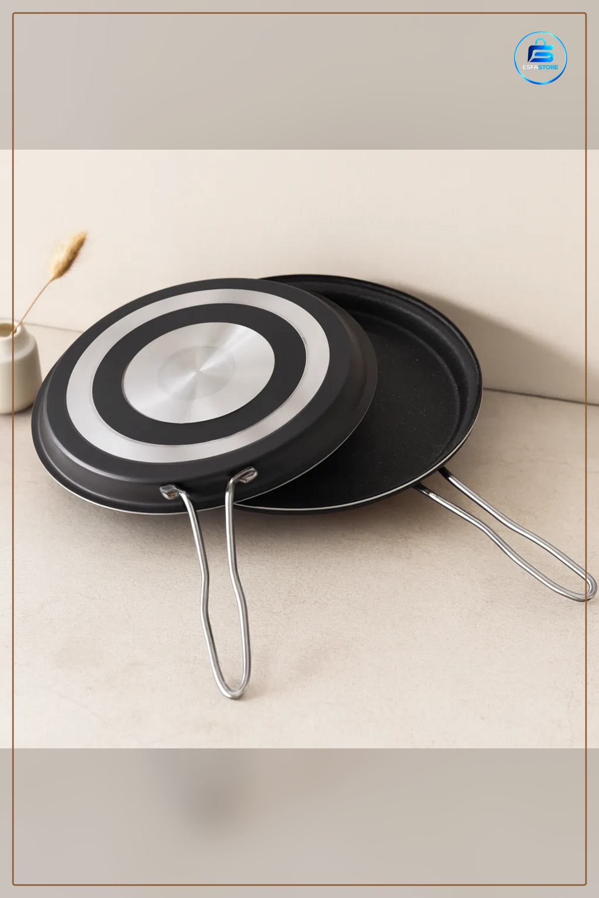 Tava 32 cm Teflon Yapışmaz İkili Set Katlanılabilir Saplı Mutfak Pişirme Balık Omlet