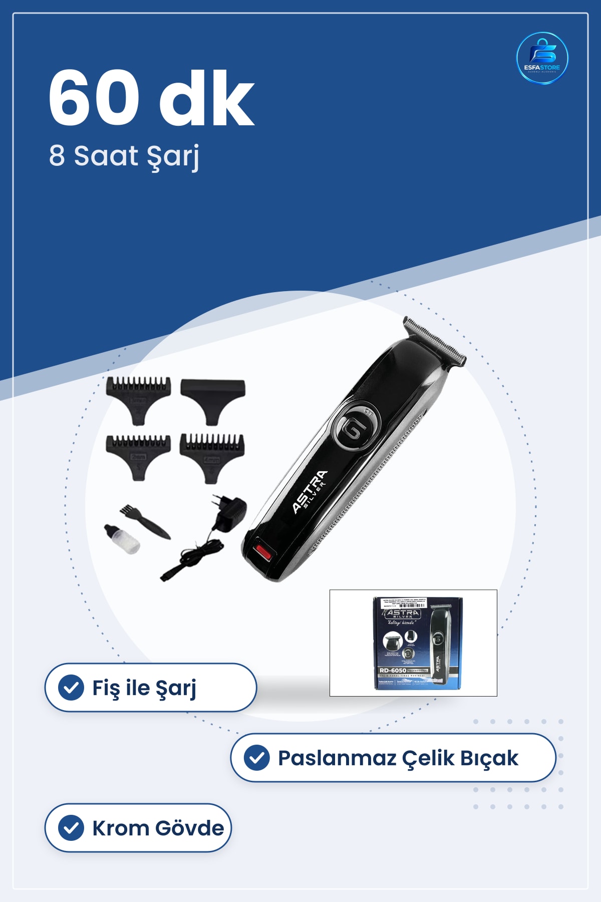 Saç ve Sakal Kesme Makinesi Fiş Şarjlı Krom Gövdeli Ergonomik Tıraş Ev Kullanımı Hassas