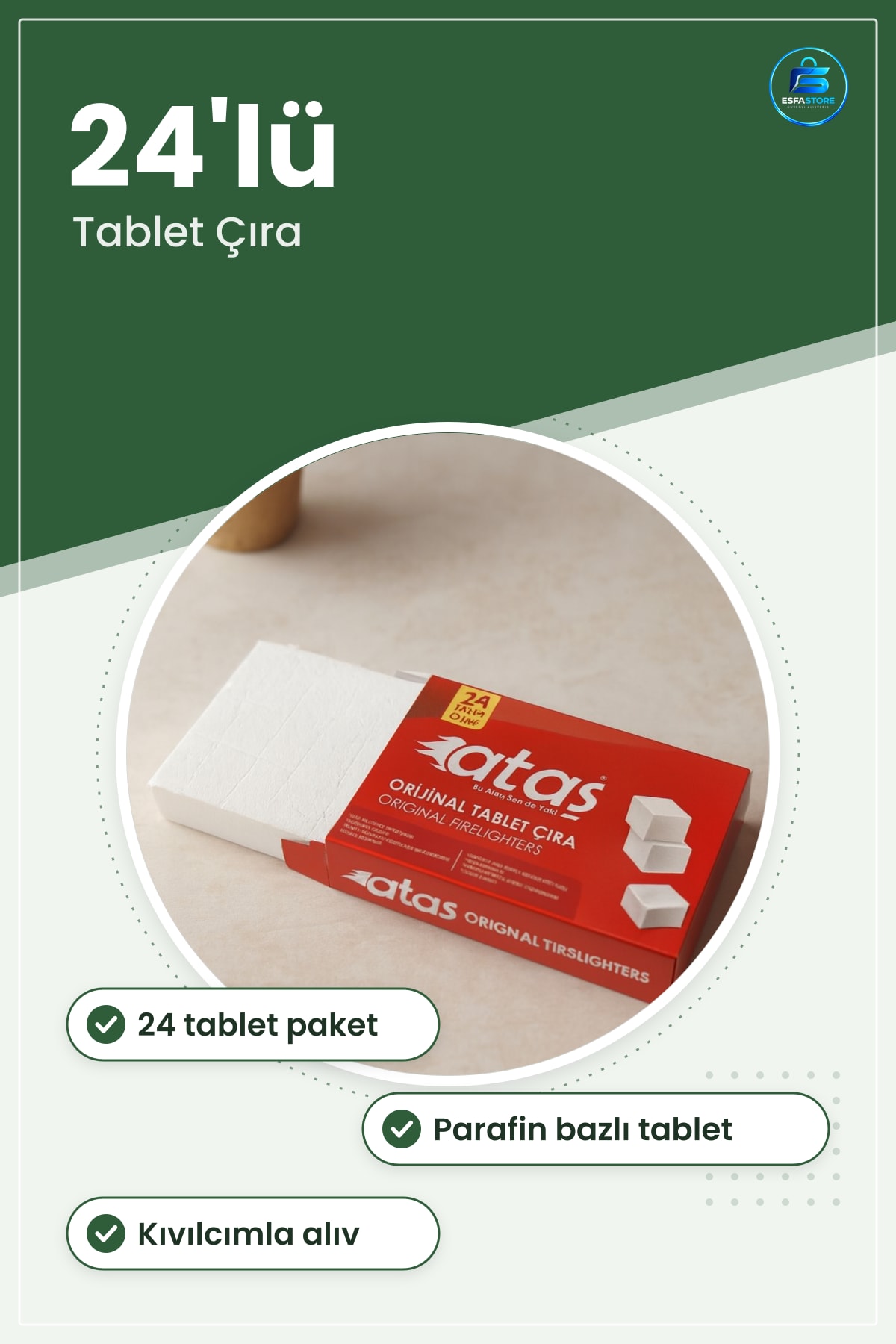 Çıra Tutuşturucu Parafin Bazlı Tablet Mangal Barbekü Şömine Odun Kömür Ateşleyici