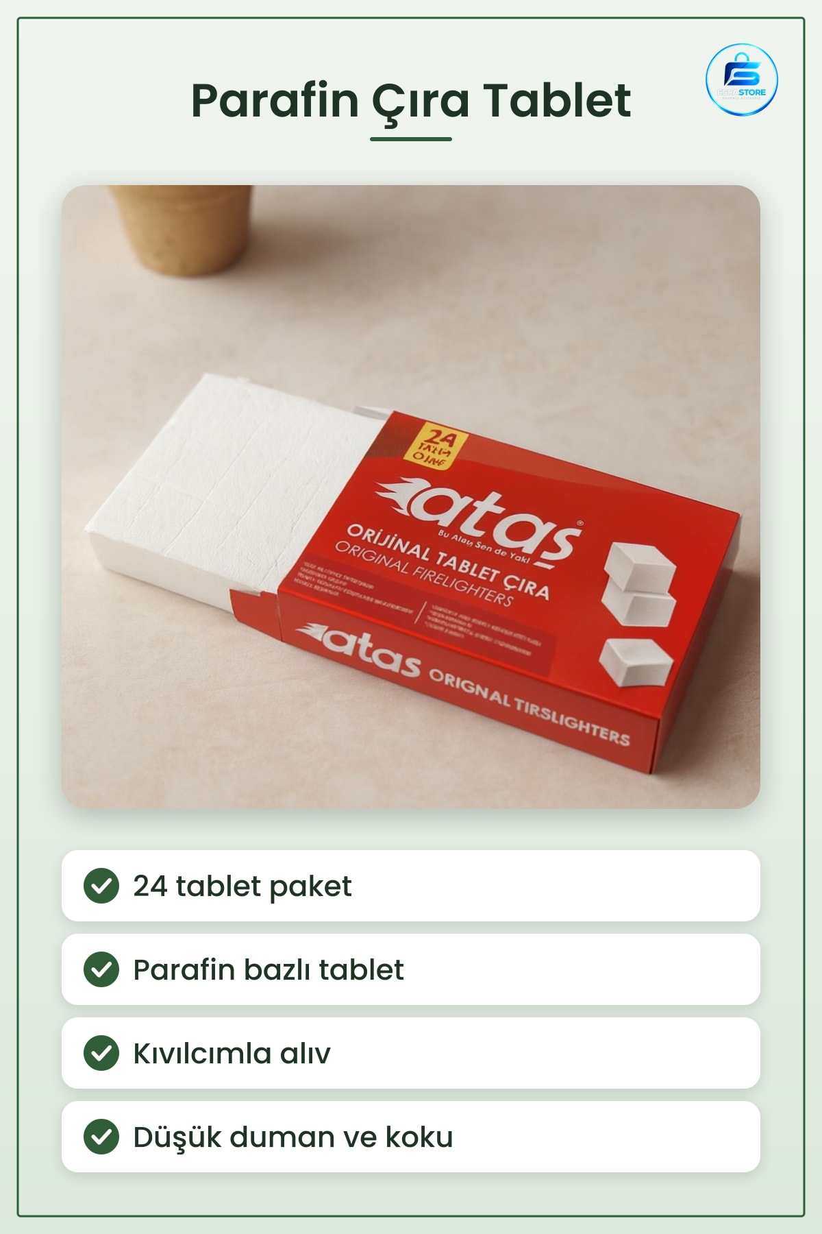 Çıra Tutuşturucu Parafin Bazlı Tablet Mangal Barbekü Şömine Odun Kömür Ateşleyici