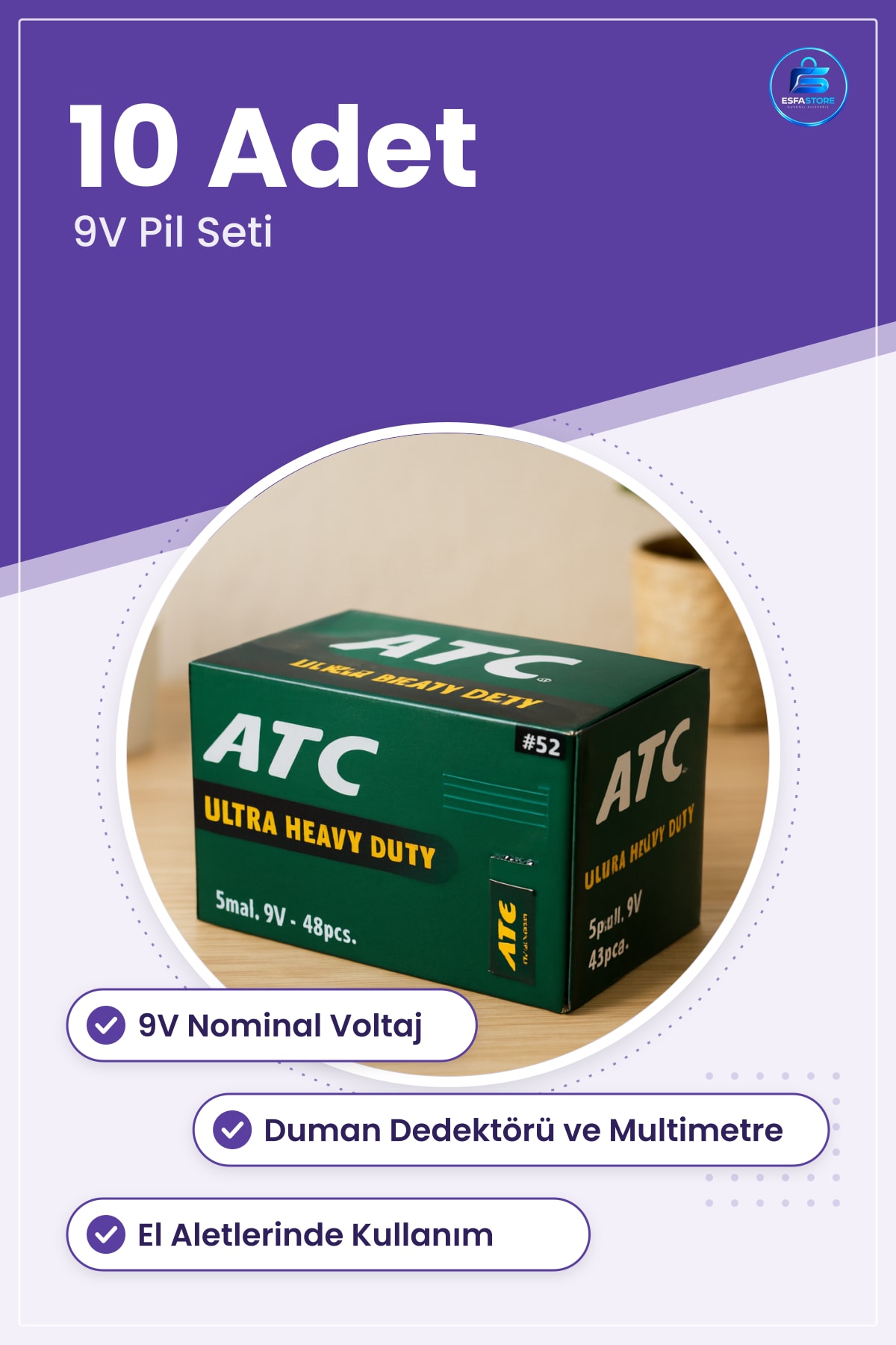 9V Pil 10 Adet Uzun Ömürlü İstikrarlı Güç Kaynağı Duman Dedektörü ve Multimetre İçin Uyumlu