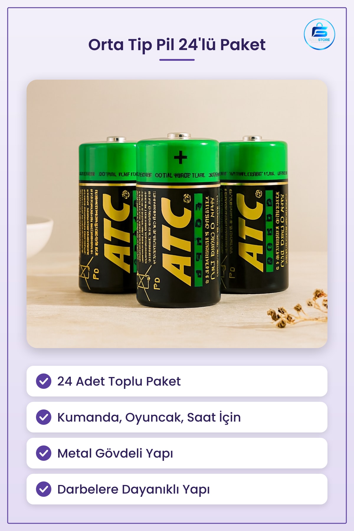 Orta Tip Pil 24 Adet Toplu Paket Kumanda Oyuncak Saat İçin Metal Gövdeli Yapı Uzun Ömürlü