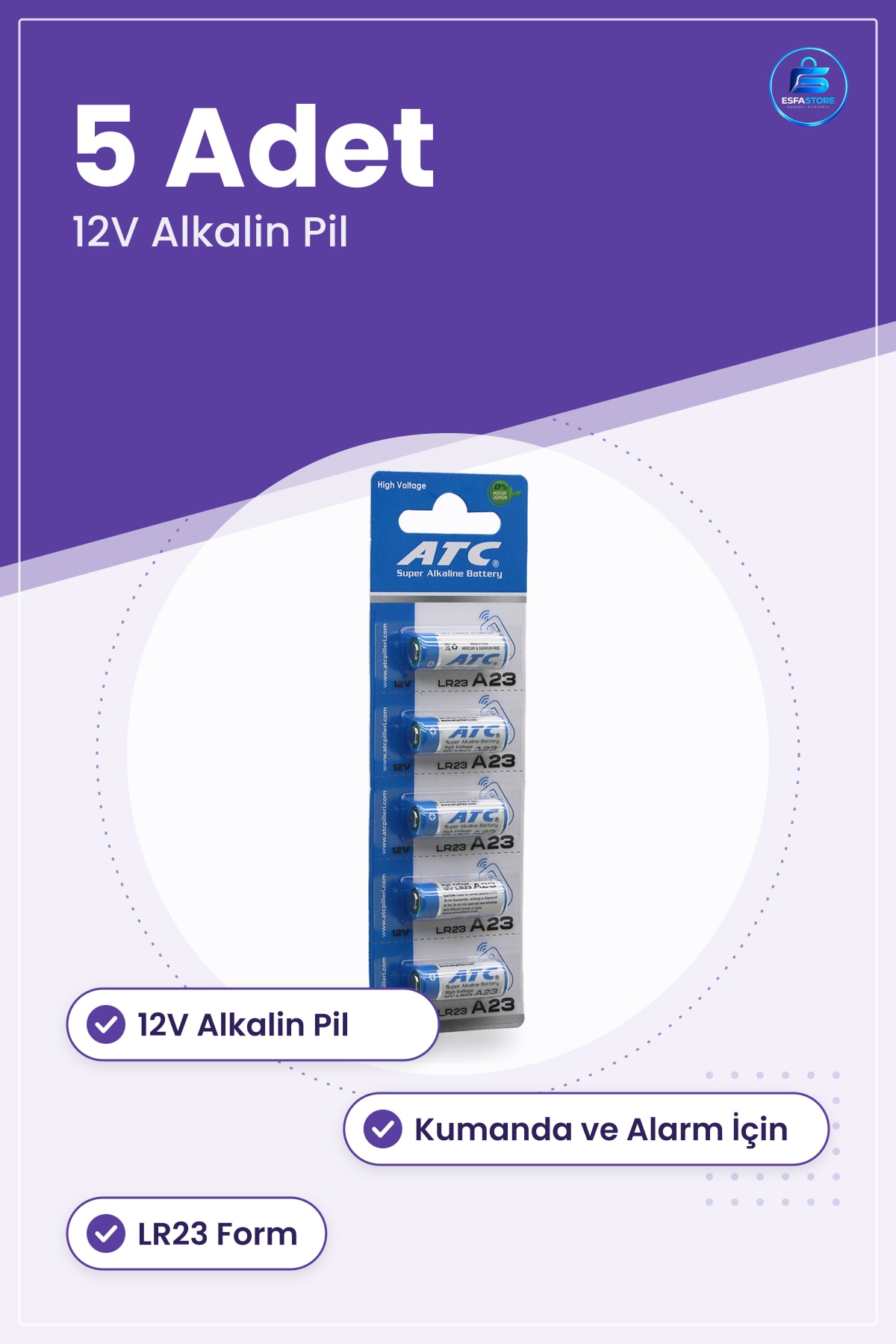 A23 LR23 Kumanda Pili 12V 5li Alkalin Uzaktan Garaj Alarm Anahtar Pil Super Alkaline
