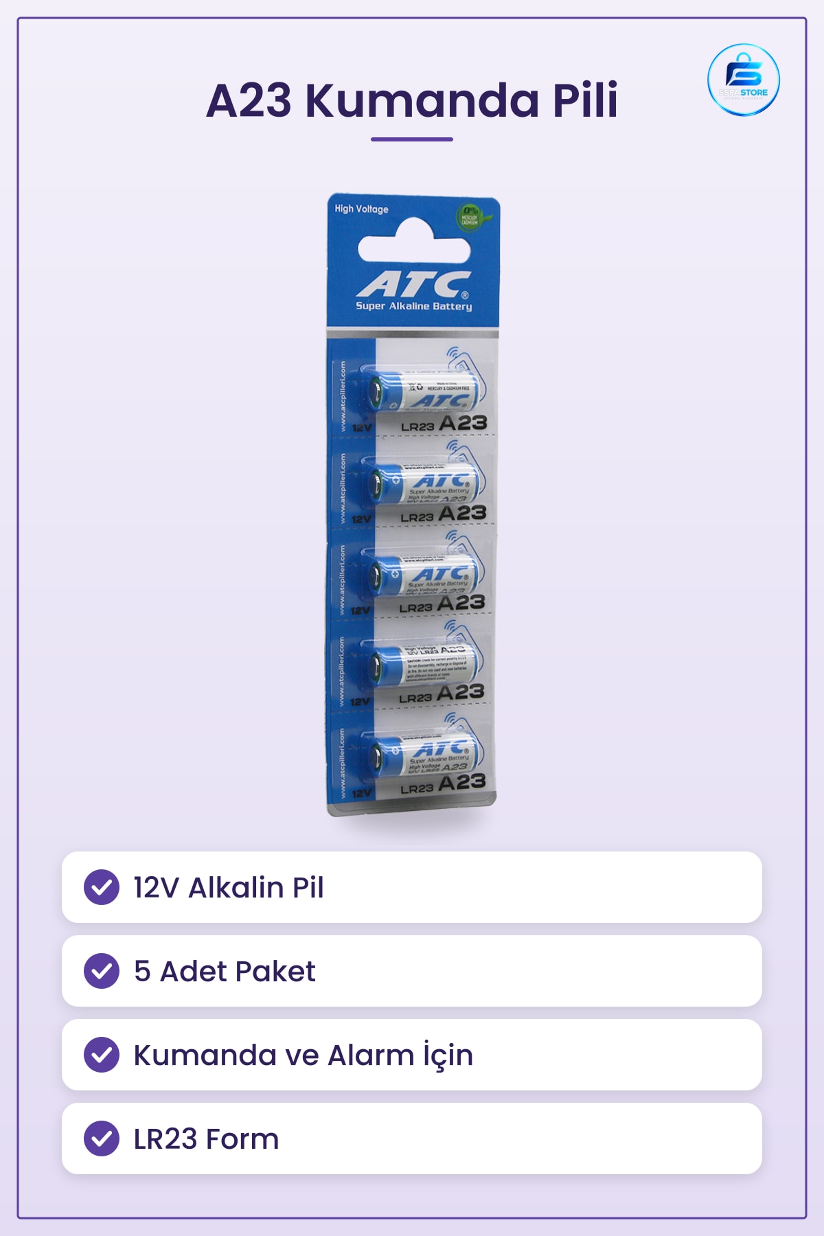 A23 LR23 Kumanda Pili 12V 5li Alkalin Uzaktan Garaj Alarm Anahtar Pil Super Alkaline