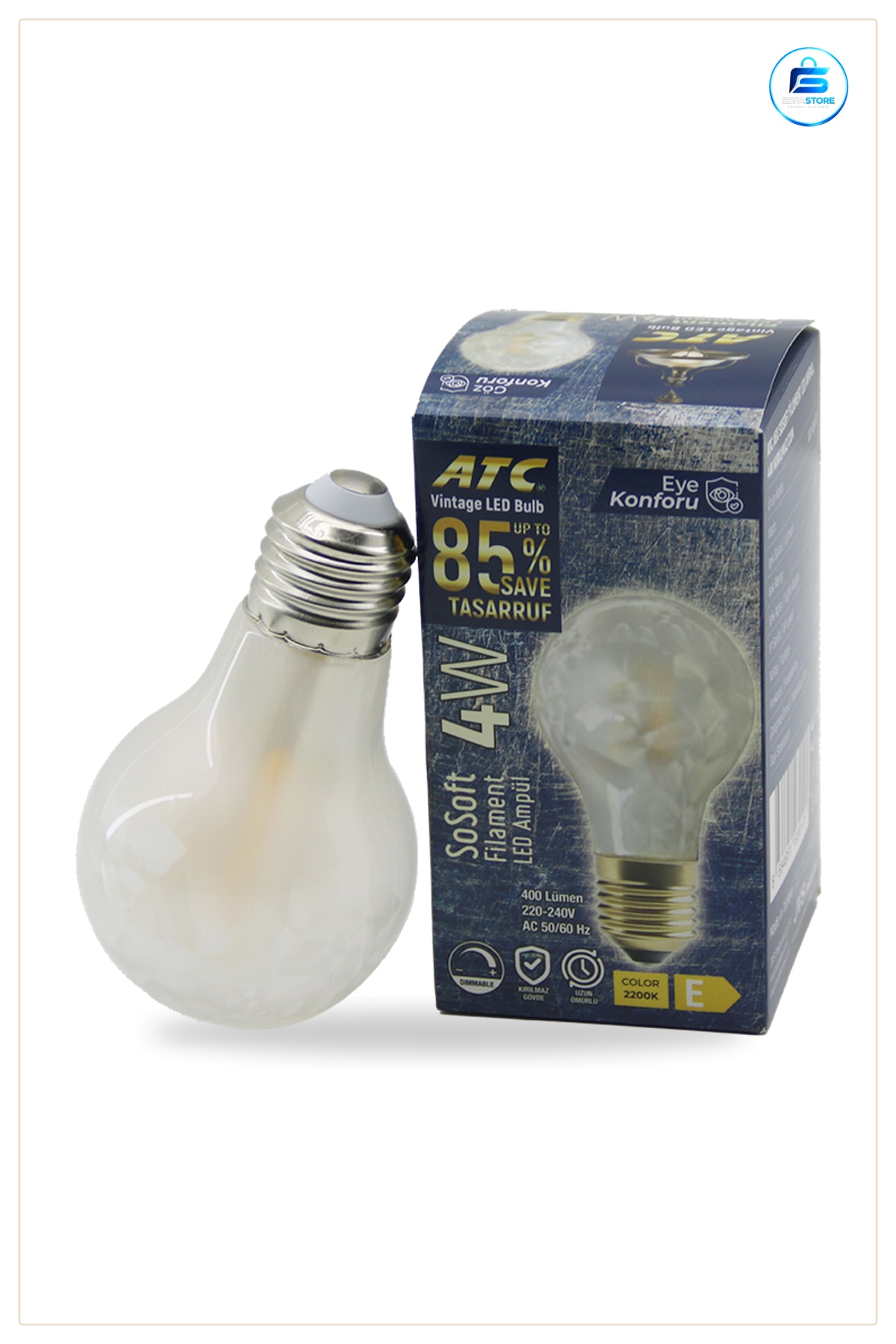 LED Ampul E27 4W 2200K Lümen Filament Rustik Kırılmaz Plastik Cam Secıak Işık Kullanışlı