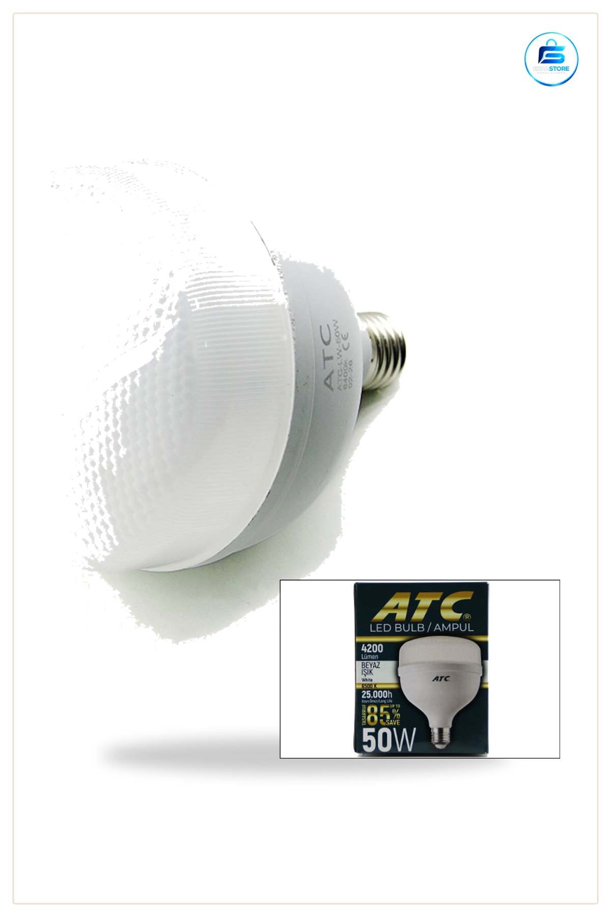 LED Ampul 50W E27 lm 6500K Günışığı İç Mekan Aydınlatma Ev Ofis Depo Atölye Enerji Tasarruflu