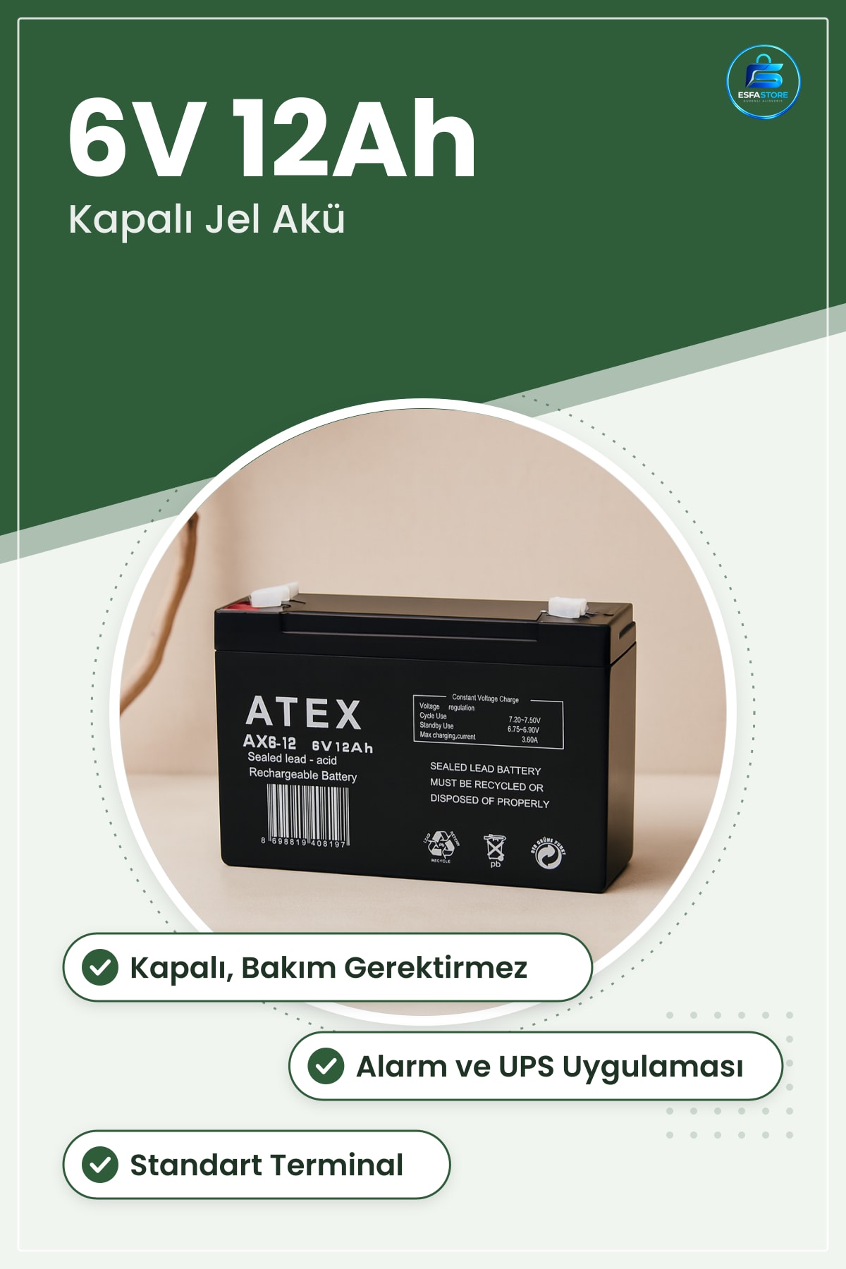 Jel Akü 6V 12Ah İnce Kapalı Kurşun Asit Alarm Sistemi UPS Acil Aydınlatma Scooter Oyuncak