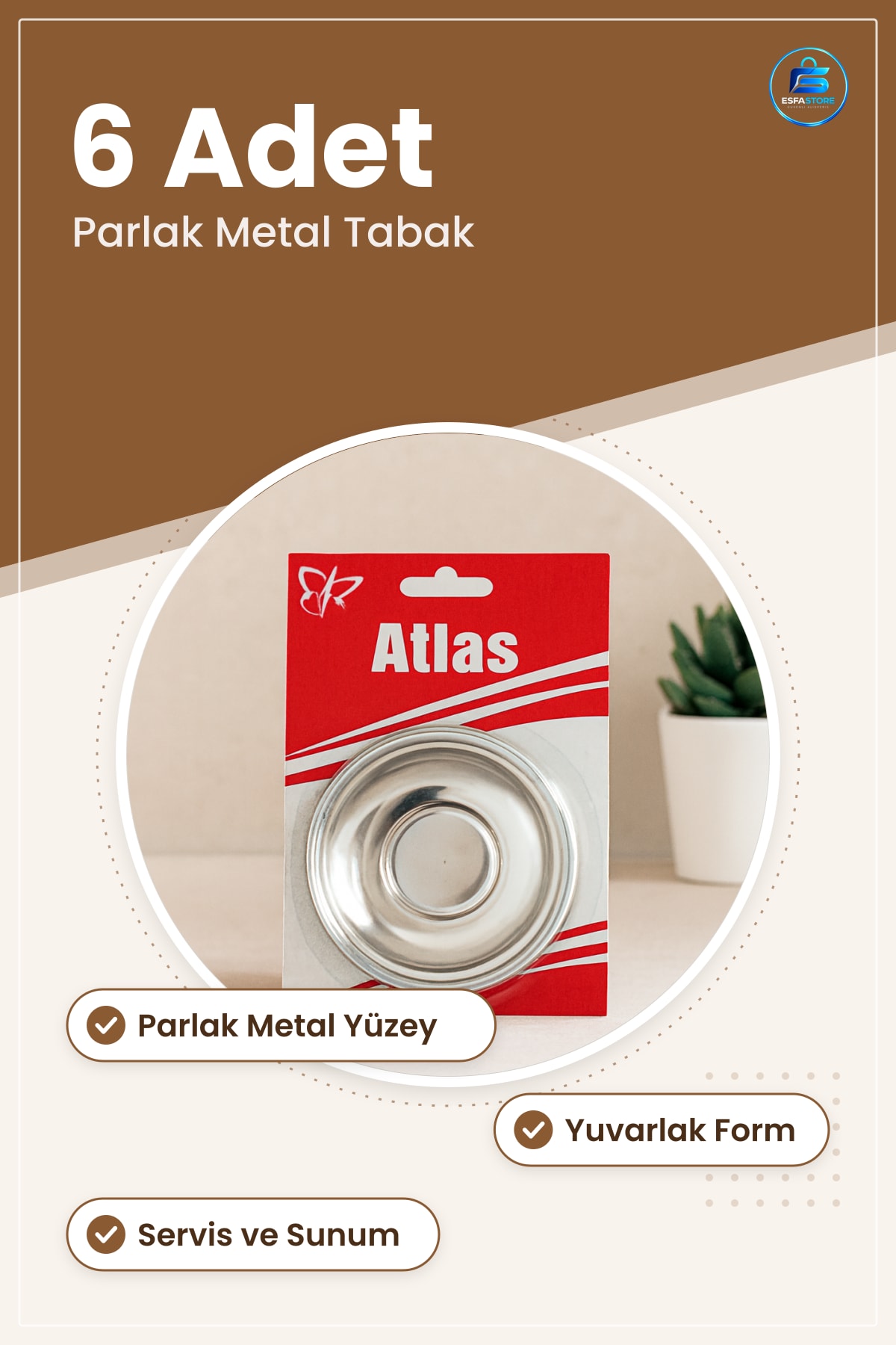 Metal Çay Tabağı 6 Adet Parlak Yuvarlak Sofra Tabak Dayanıklı Kafe Ofis Servis Mutfak