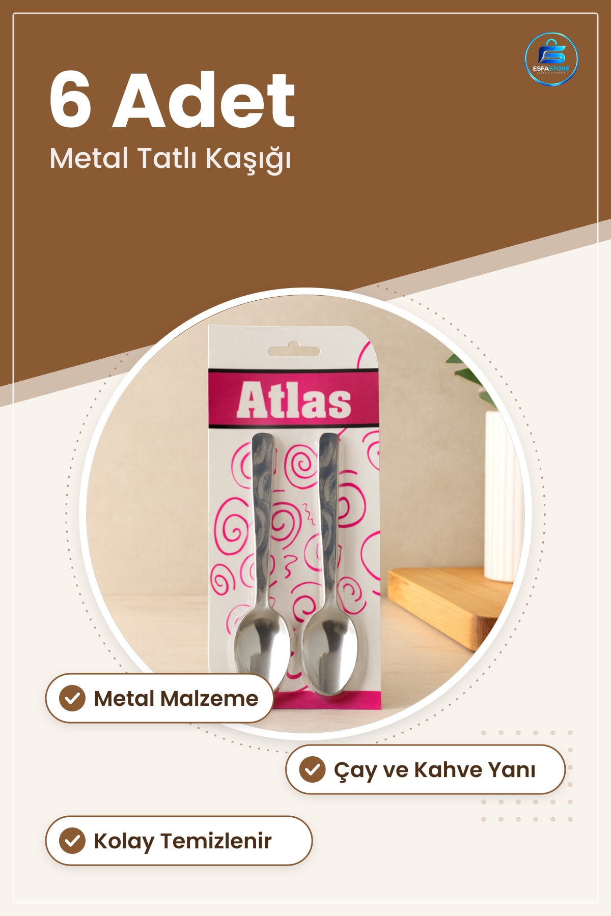 Metal Tatlı Kaşığı 6 Adet Dayanıklı Servis Seti Sofra Takımı Mutfak İçin Çay Kahve Yanı