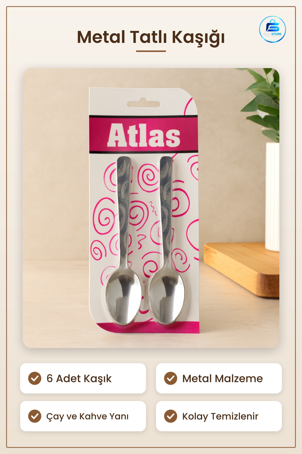 Metal Tatlı Kaşığı 6 Adet Dayanıklı Servis Seti Sofra Takımı Mutfak İçin Çay Kahve Yanı