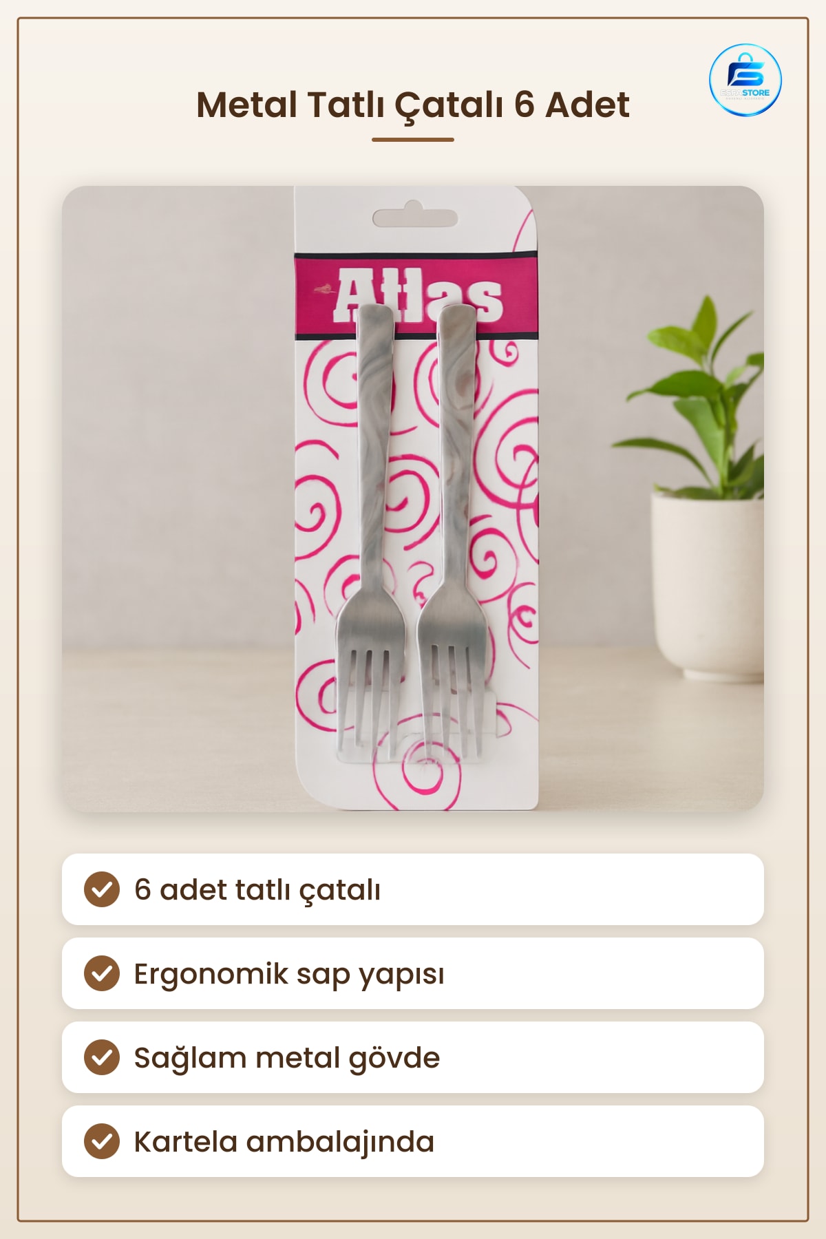 Metal Tatlı Çatalı 6 Adet Ergonomik Saplı Pasta Çay Saati Servis Sofra Takımı Mutfak