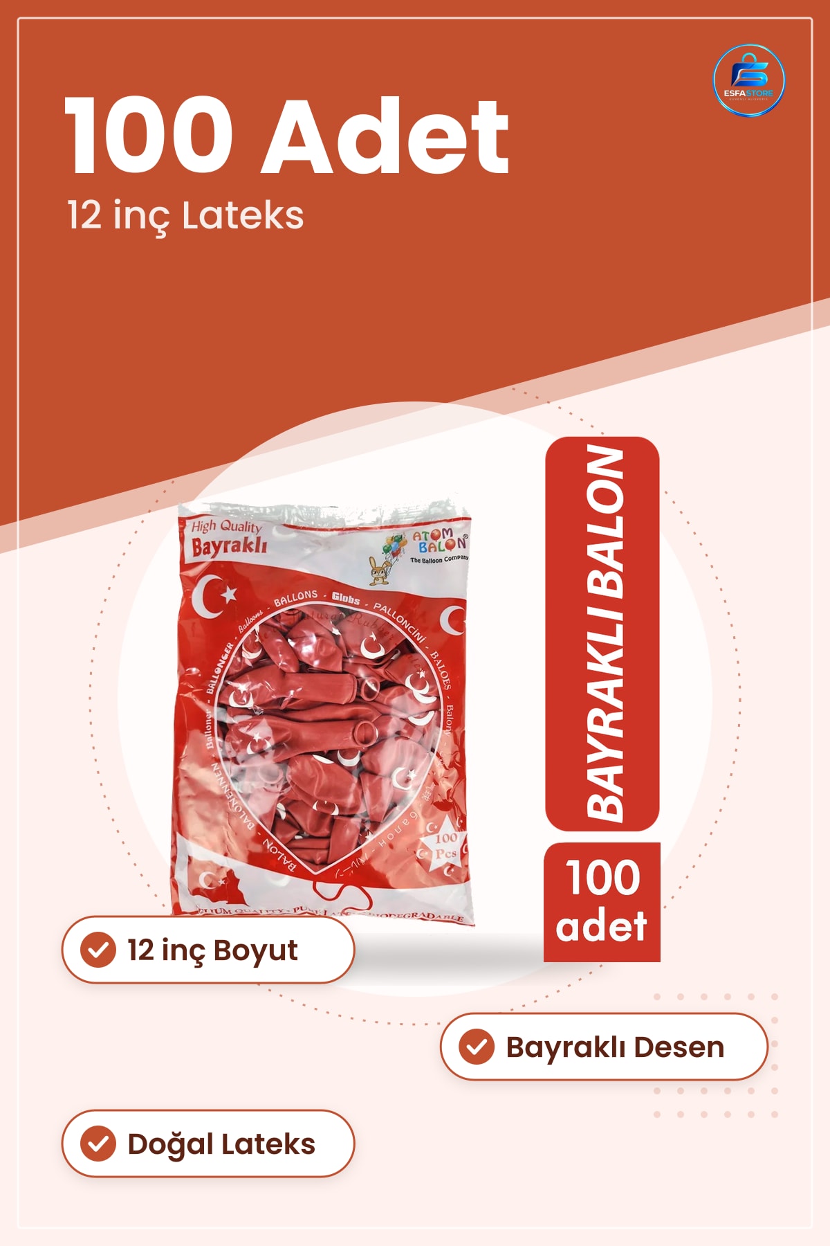 Bayraklı Lateks Balon 12 inç 100 Adet Doğum Günü Düğün Açılış Parti Süslemesi Kutlama