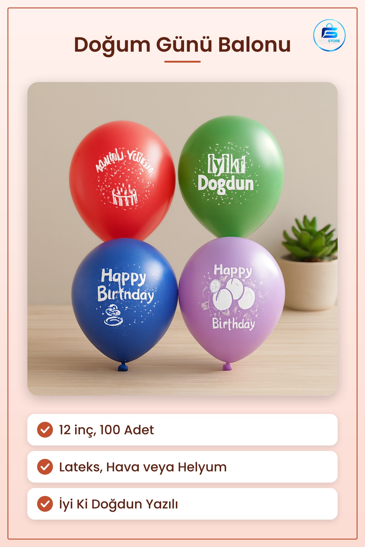 Balon İyi Ki Doğdun Doğum Günü 12 inç 100 Adet Lateks Parti Süsleme Dekorasyon Renkli