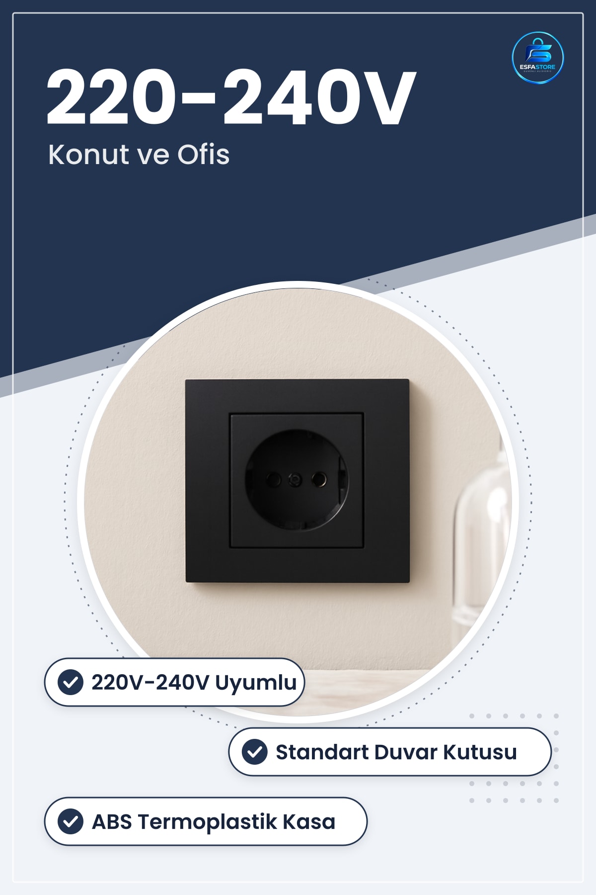 Priz Siyah Standart Duvar Prizi 220V 240V Konut Ofis Ticari Elektrik Tesisat Malzemesi