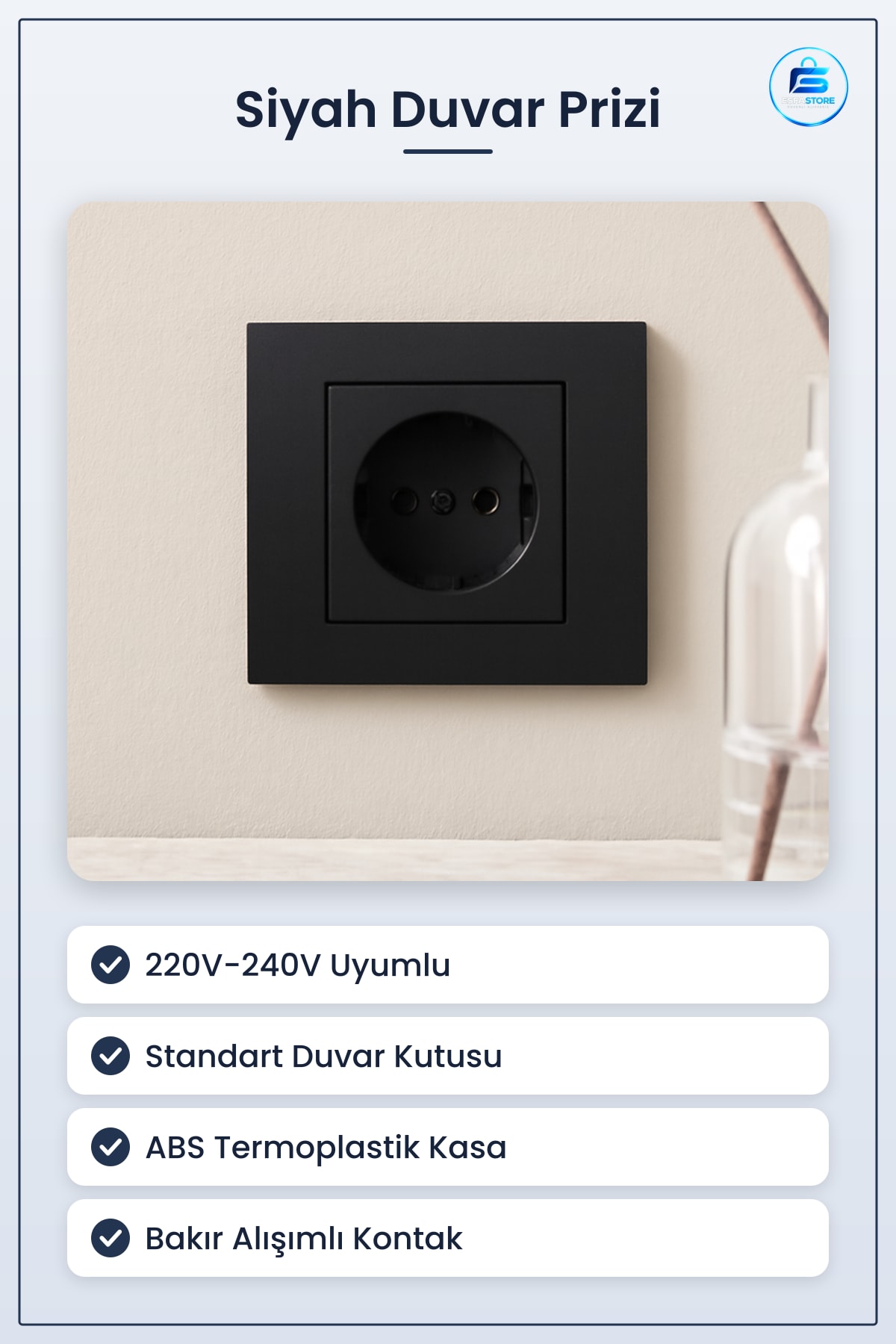 Priz Siyah Standart Duvar Prizi 220V 240V Konut Ofis Ticari Elektrik Tesisat Malzemesi
