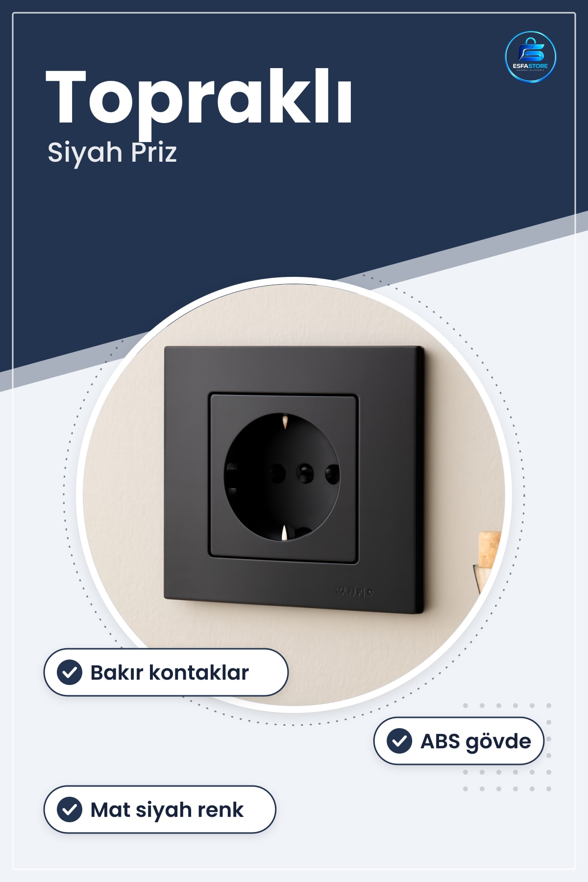 Topraklı Priz Siyah Ev Ofis Kullanımı İçin Dayanıklı ABS Gövde Bakır Kontaklı Sabit Fiş Uyumlu