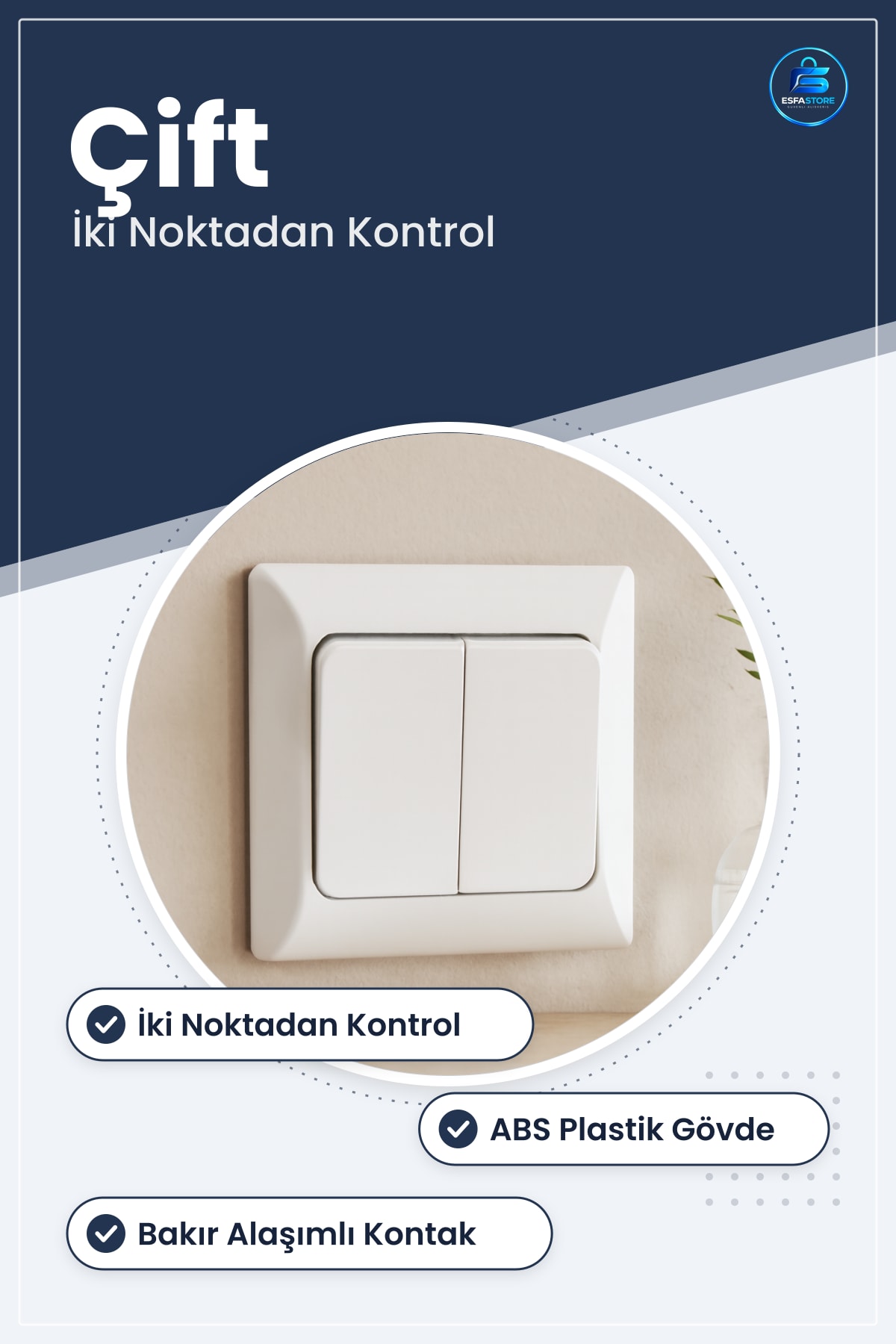 Komutätörlü Çift Anahtarlı Priz Ev Ofis Ticari Aydınlatma Kontrol Standart Montaj Dayanıklı